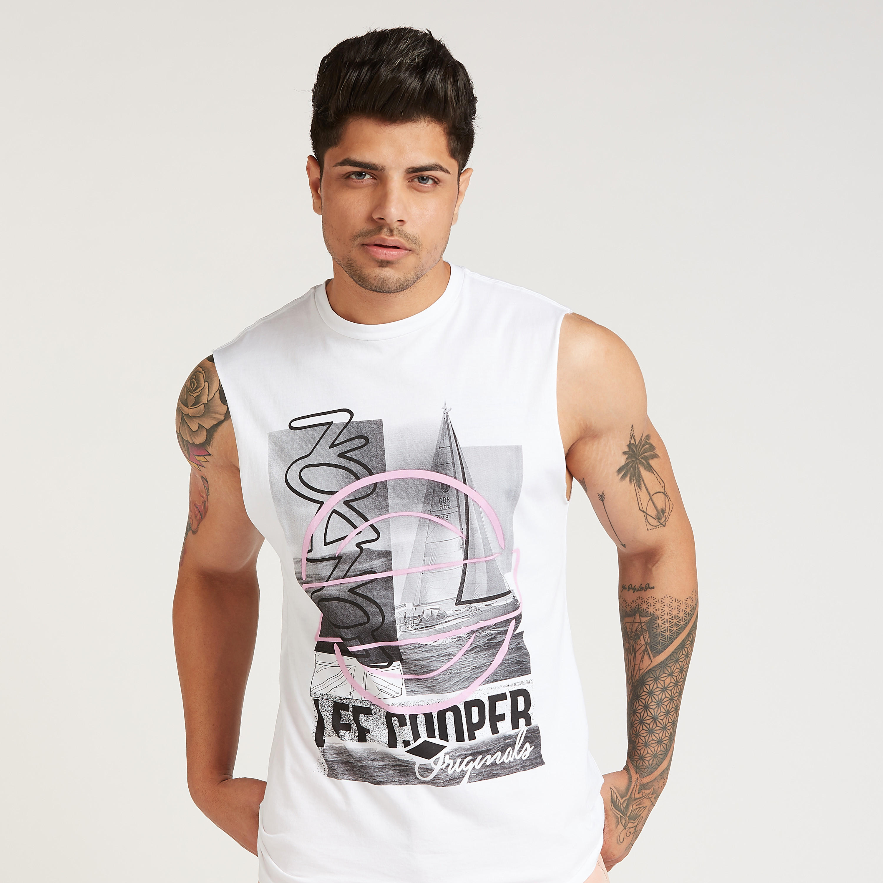 Lee Cooper Printed Sleeveless T-shirt with Crew Neck-men-clothing-tshirtsandpolos-tshirts-image-3