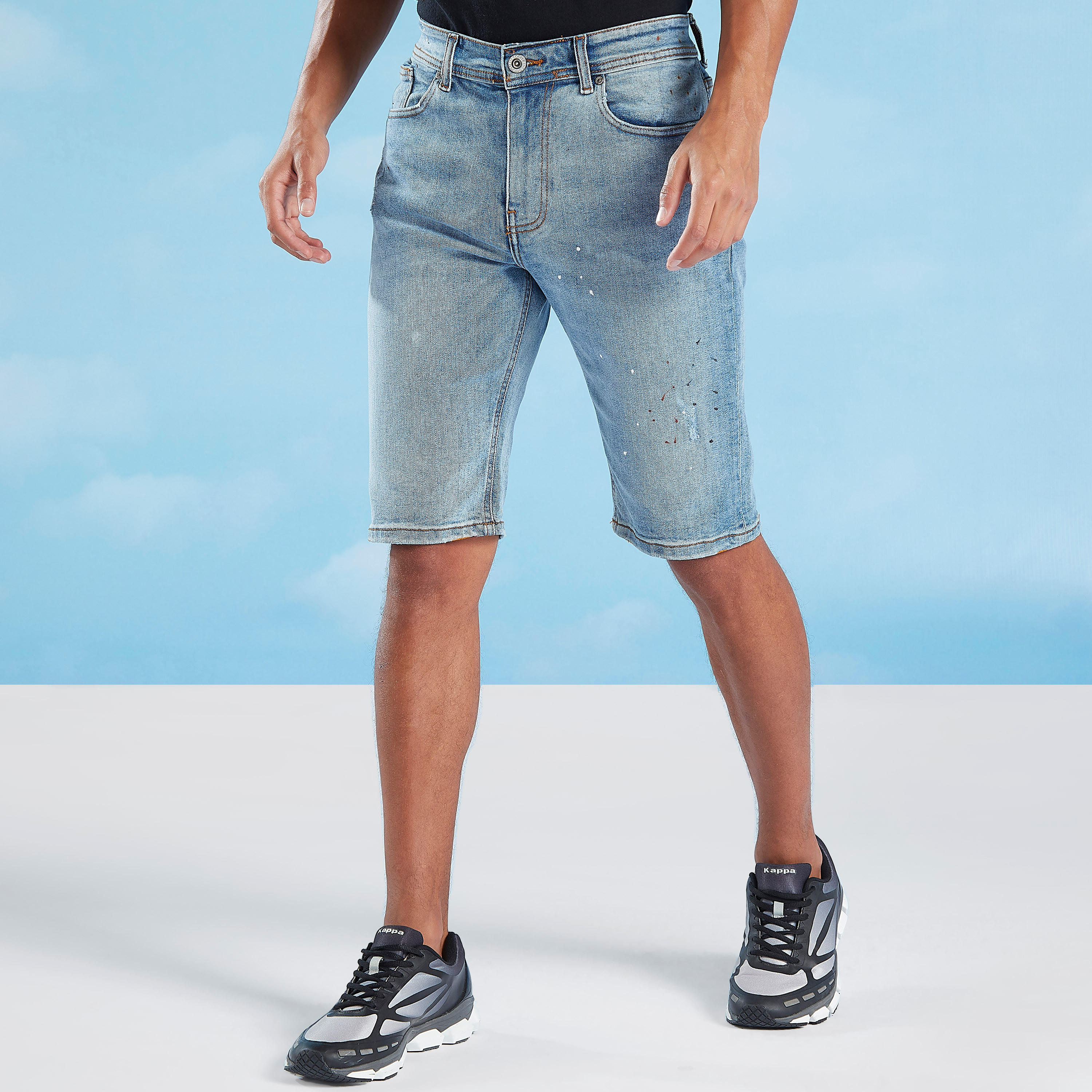 شورت دنيم بخصر متوسط الإرتفاع بجيوب وعراوي حزام من لي كوبر-men-clothing-bottoms-shorts-image-1