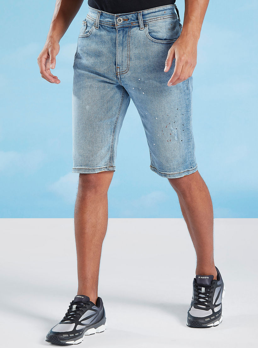 شورت دنيم بخصر متوسط الإرتفاع بجيوب وعراوي حزام من لي كوبر-men-clothing-bottoms-shorts-image-1