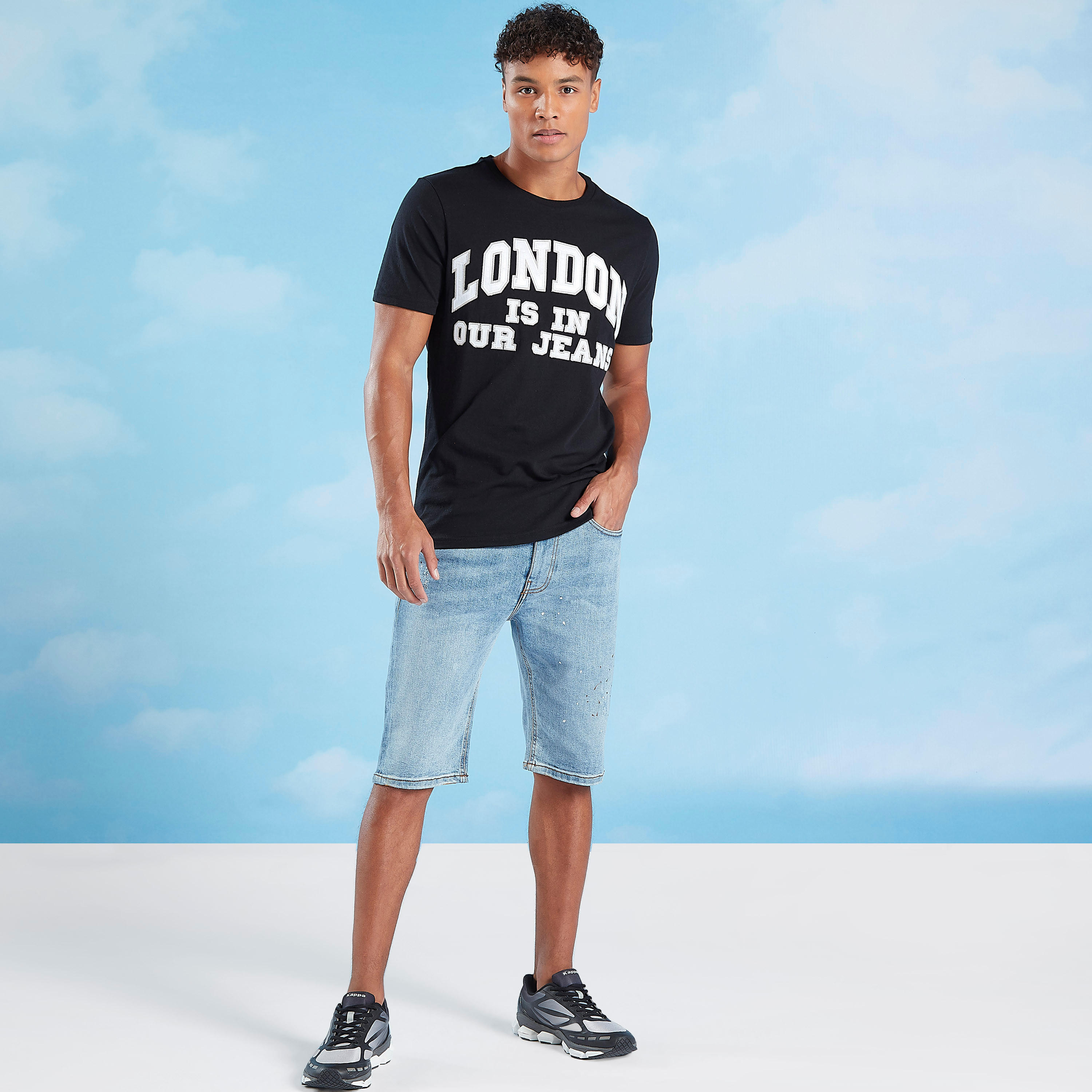 شورت دنيم بخصر متوسط الإرتفاع بجيوب وعراوي حزام من لي كوبر-men-clothing-bottoms-shorts-image-2