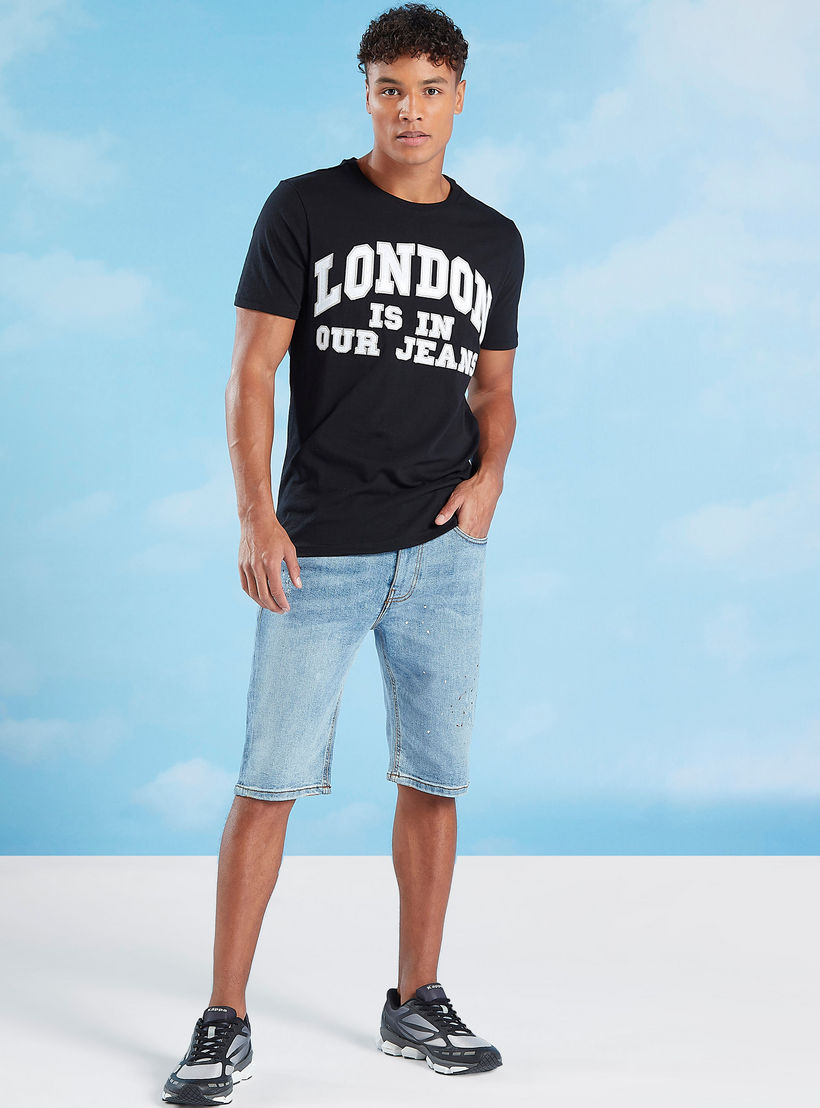شورت دنيم بخصر متوسط الإرتفاع بجيوب وعراوي حزام من لي كوبر-men-clothing-bottoms-shorts-image-2