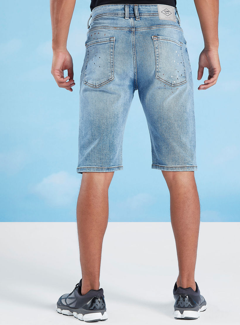 شورت دنيم بخصر متوسط الإرتفاع بجيوب وعراوي حزام من لي كوبر-men-clothing-bottoms-shorts-image-4