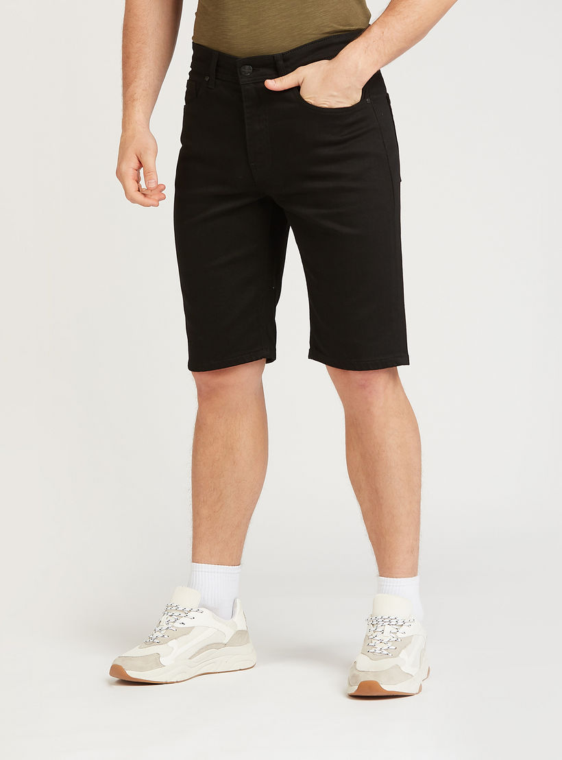 شورت دنيم بخصر متوسط الإرتفاع بجيوب وعراوي حزام من لي كوبر-men-clothing-bottoms-shorts-image-4