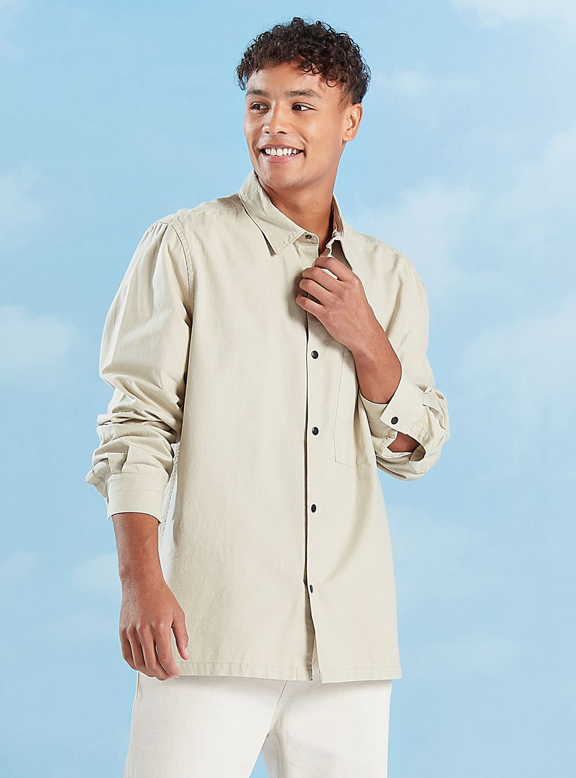 Lee Cooper Solid Shirt with Long Sleeves and Chest Pocket-men-clothing-shirts-image-1