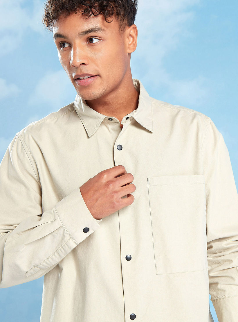 Lee Cooper Solid Shirt with Long Sleeves and Chest Pocket-men-clothing-shirts-image-3