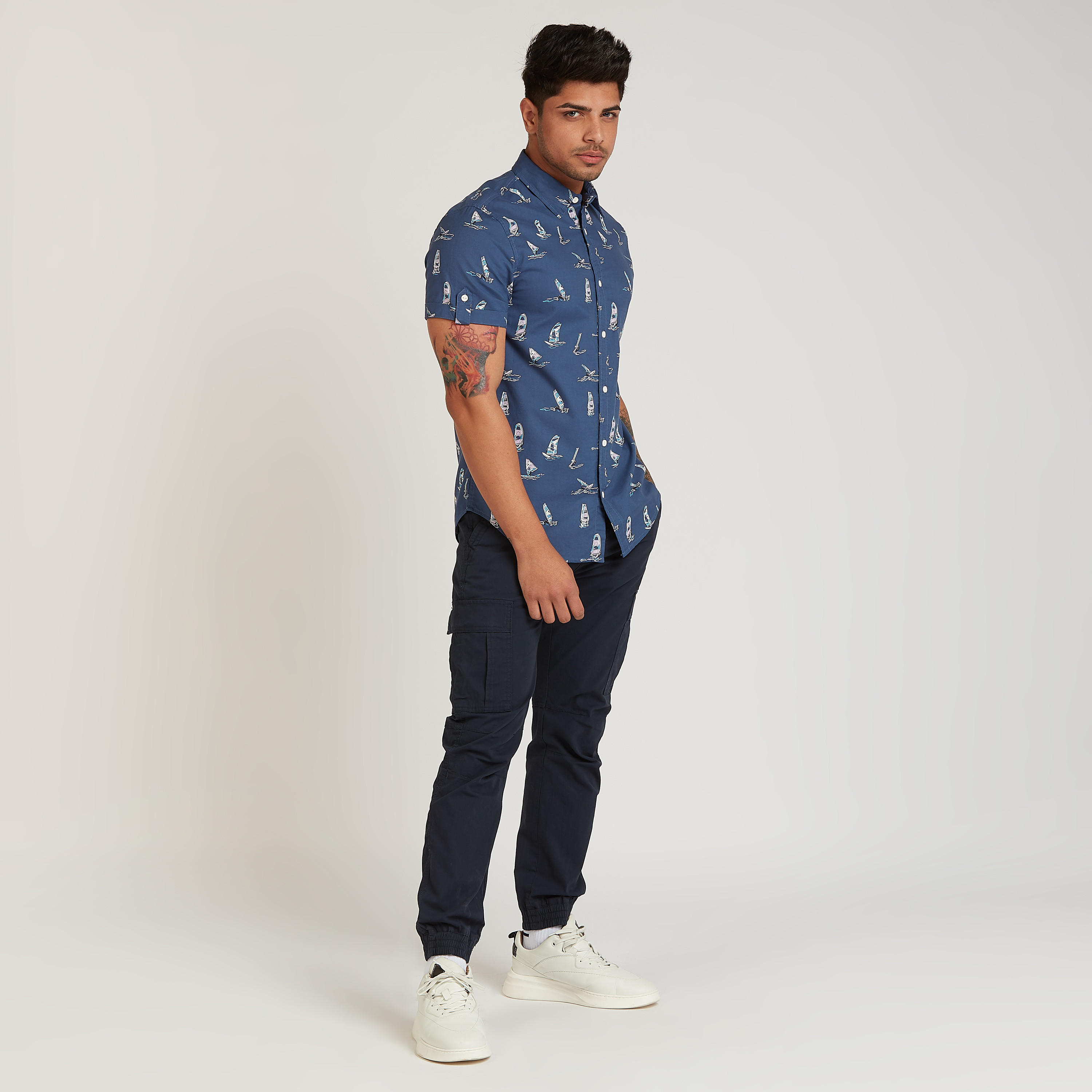Lee Cooper Slim Fit Printed Shirt with Short Sleeves and Spread Collar-men-clothing-shirts-image-2