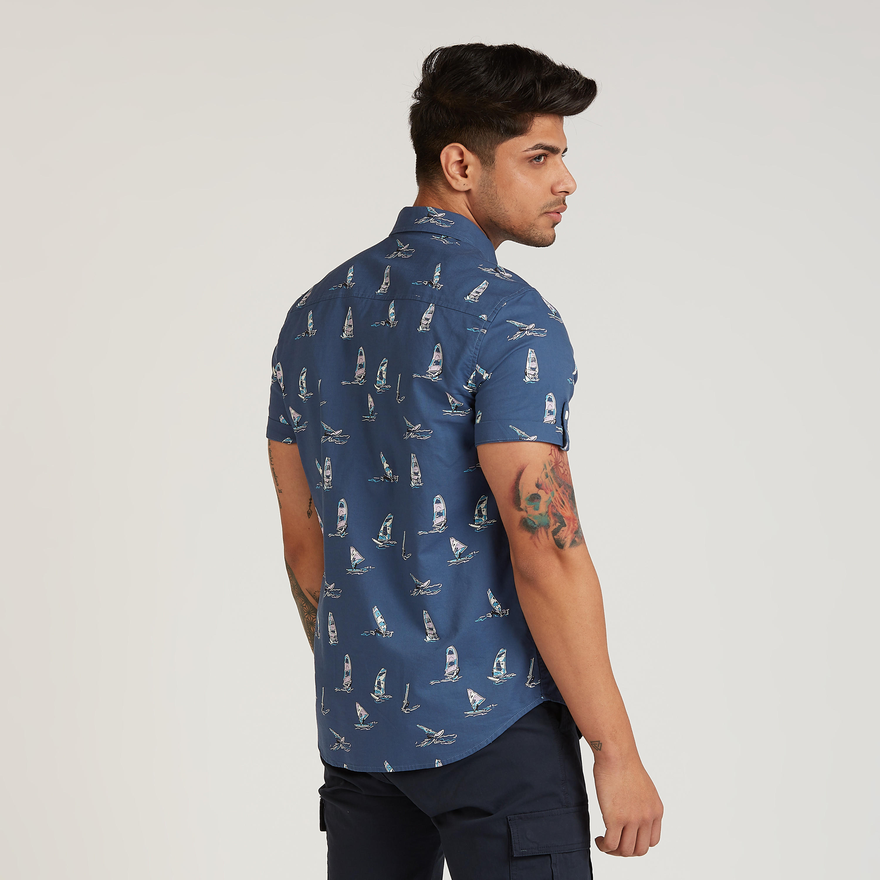 Lee Cooper Slim Fit Printed Shirt with Short Sleeves and Spread Collar-men-clothing-shirts-image-4