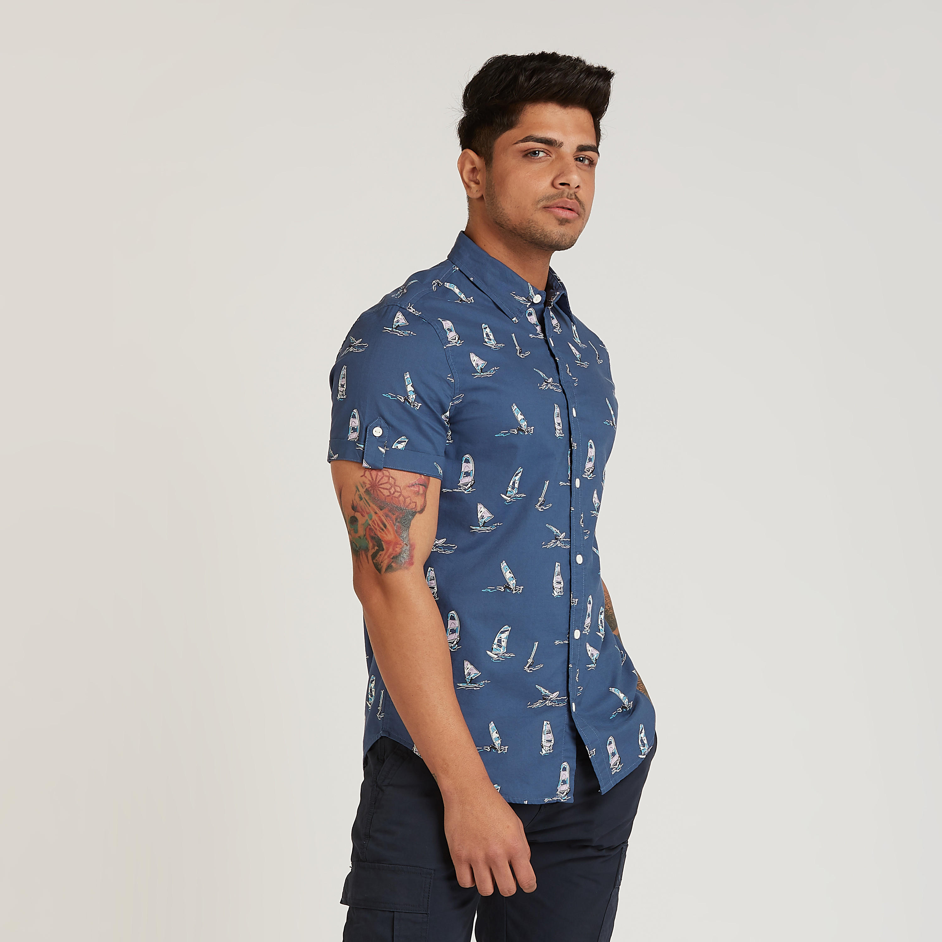 Lee Cooper Slim Fit Printed Shirt with Short Sleeves and Spread Collar-men-clothing-shirts-image-5