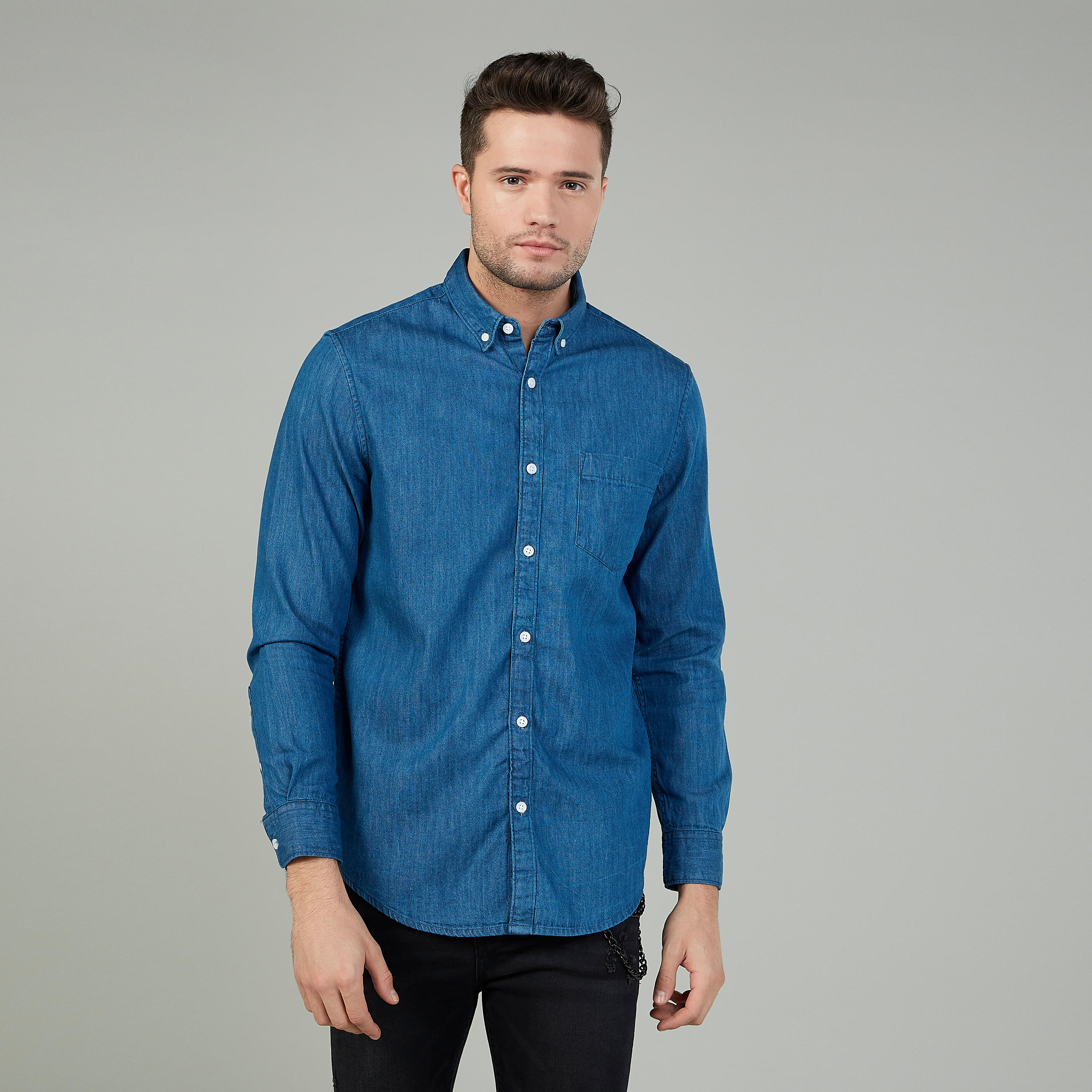 Lee Cooper Textured Shirt with Spread Collar and Long Sleeves-men-clothing-shirts-image-1