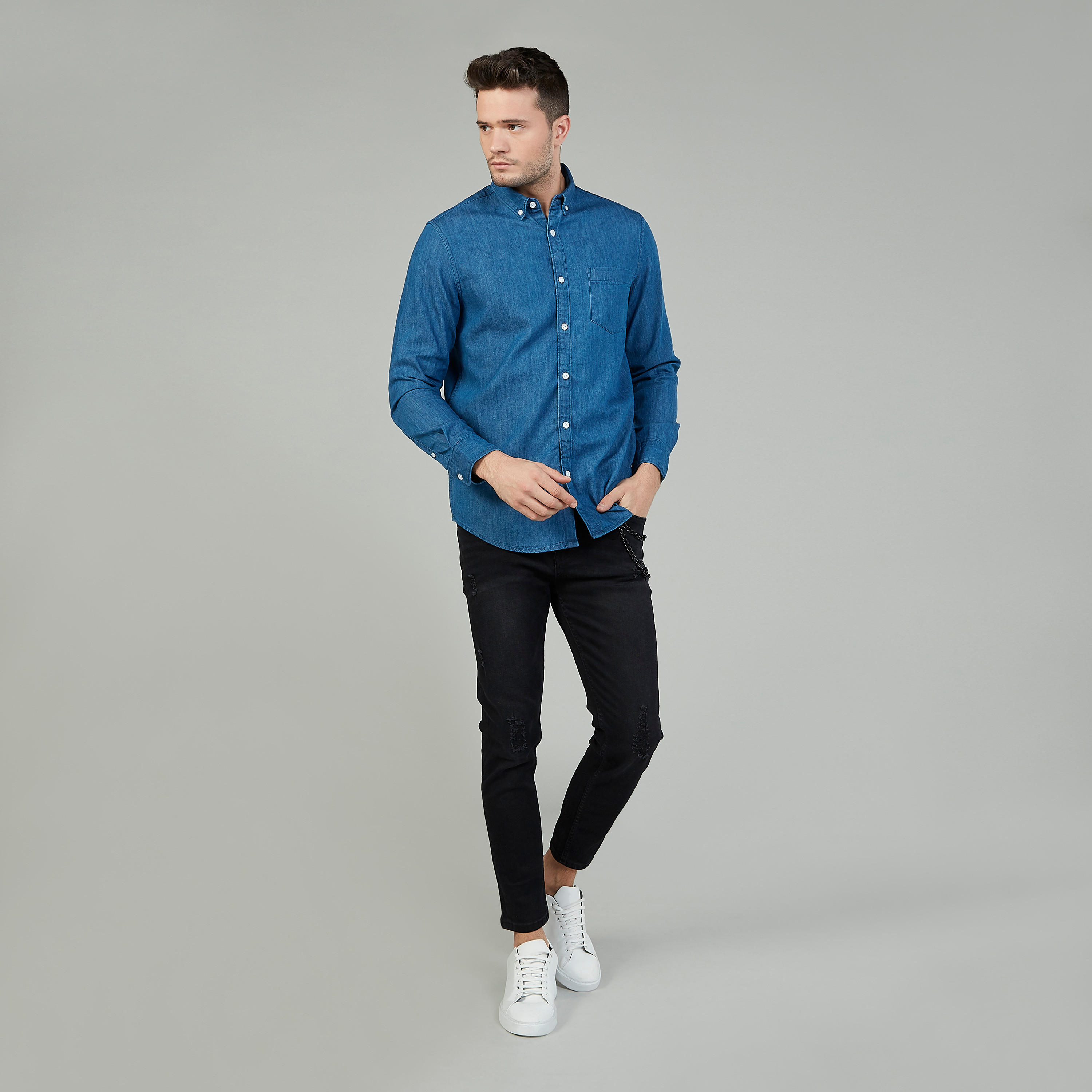 Lee Cooper Textured Shirt with Spread Collar and Long Sleeves-men-clothing-shirts-image-2