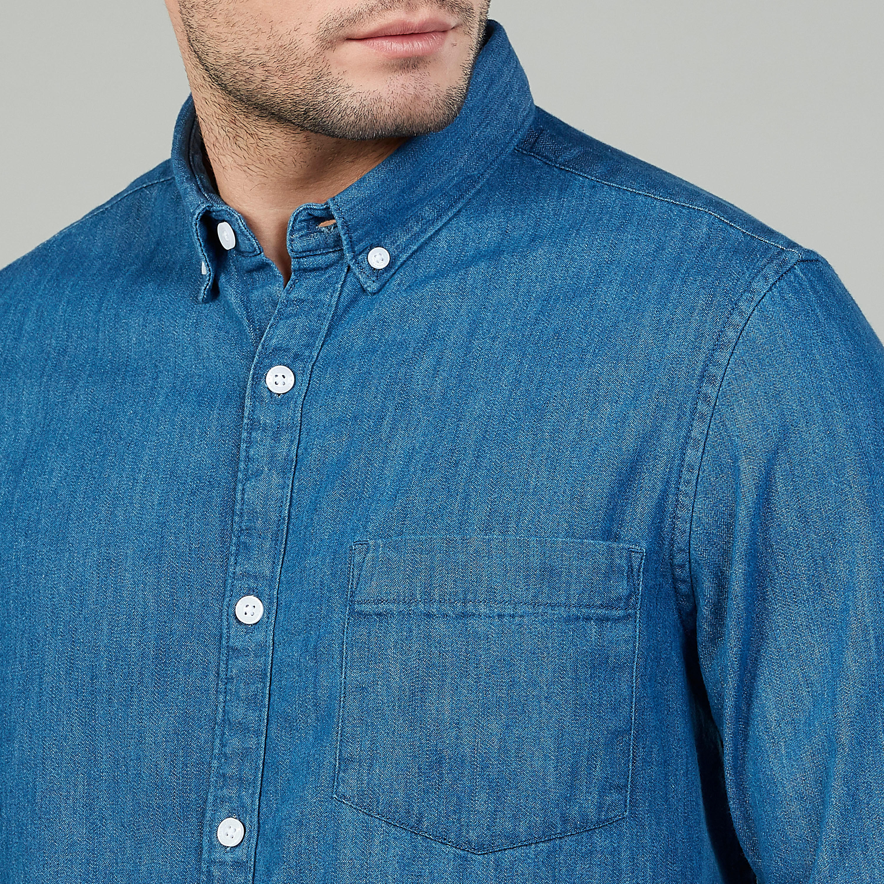 قميص بارز الملمس بياقة عاديّة وأكمام طويلة من لي كوبر-men-clothing-shirts-image-3