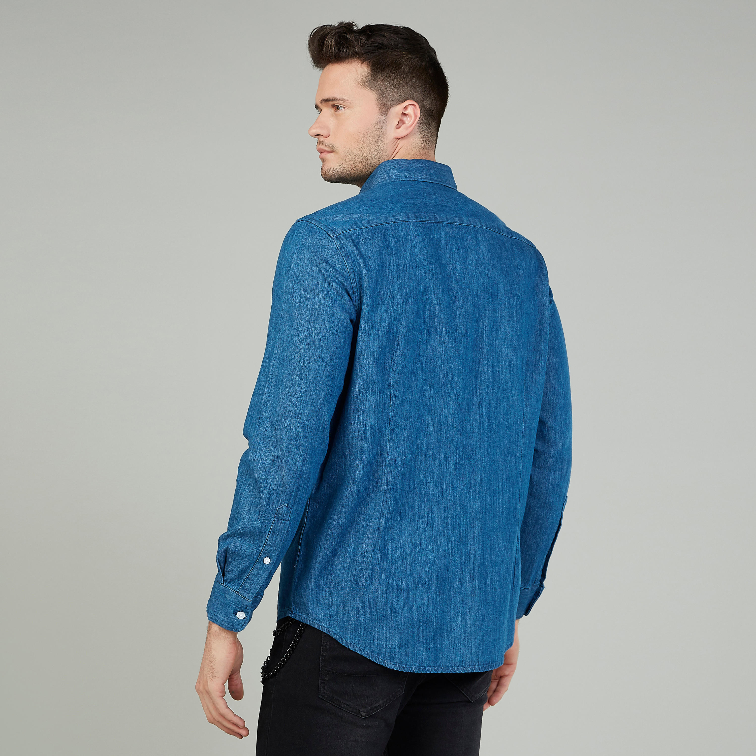 Lee Cooper Textured Shirt with Spread Collar and Long Sleeves-men-clothing-shirts-image-4