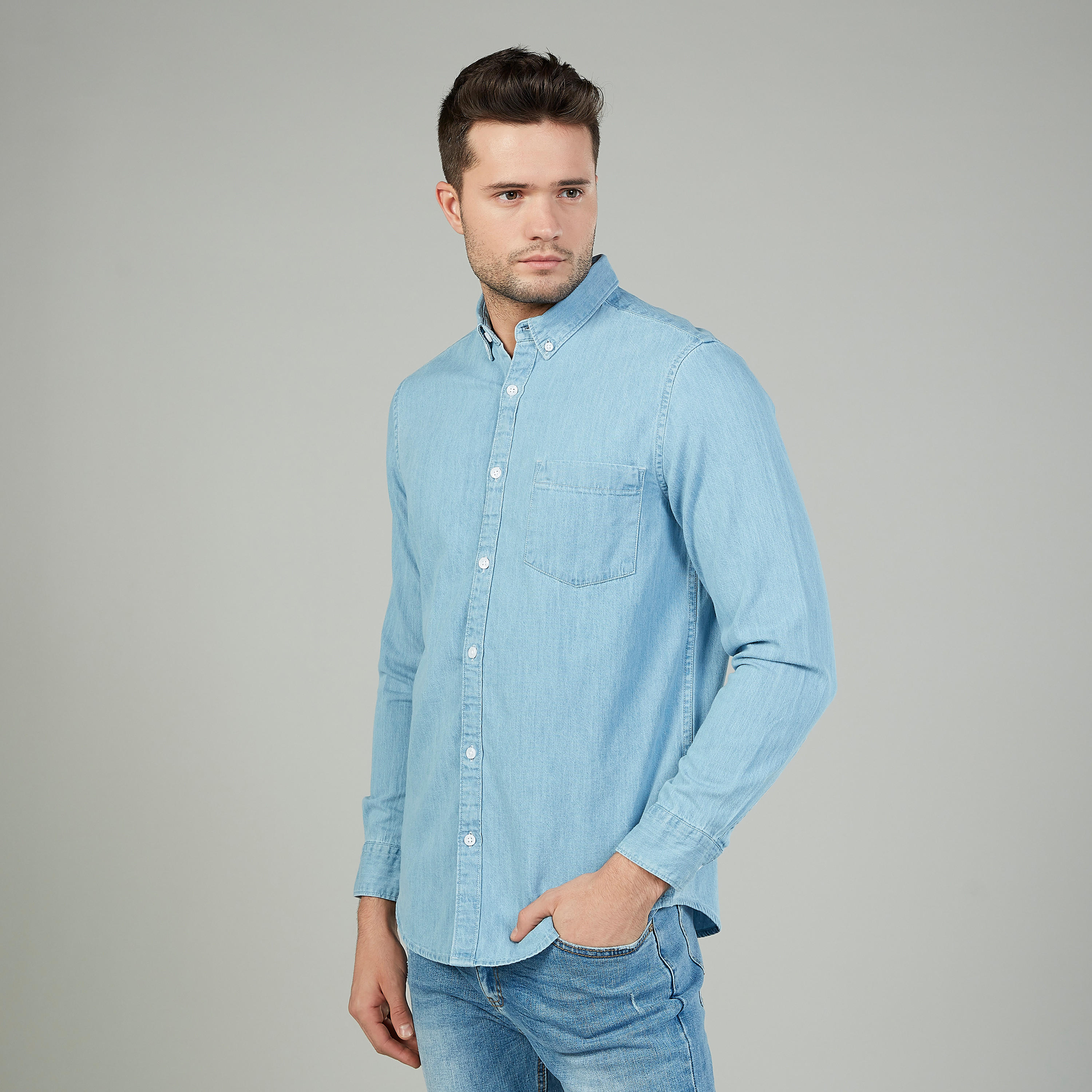 Lee Cooper Textured Shirt with Spread Collar and Long Sleeves-men-clothing-shirts-image-6