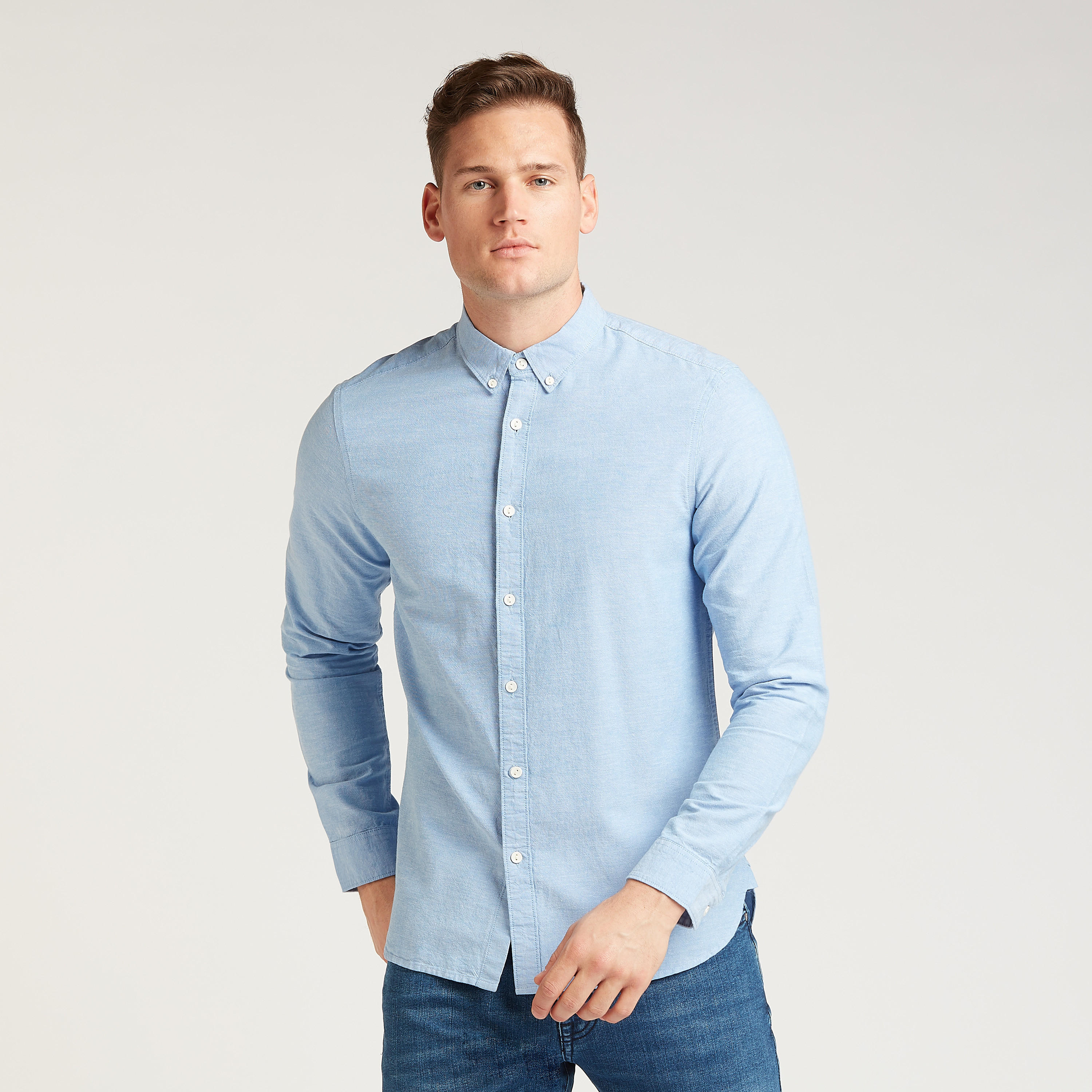 Lee Cooper Solid Shirt with Long Sleeves and Spread Collar-men-clothing-shirts-image-1