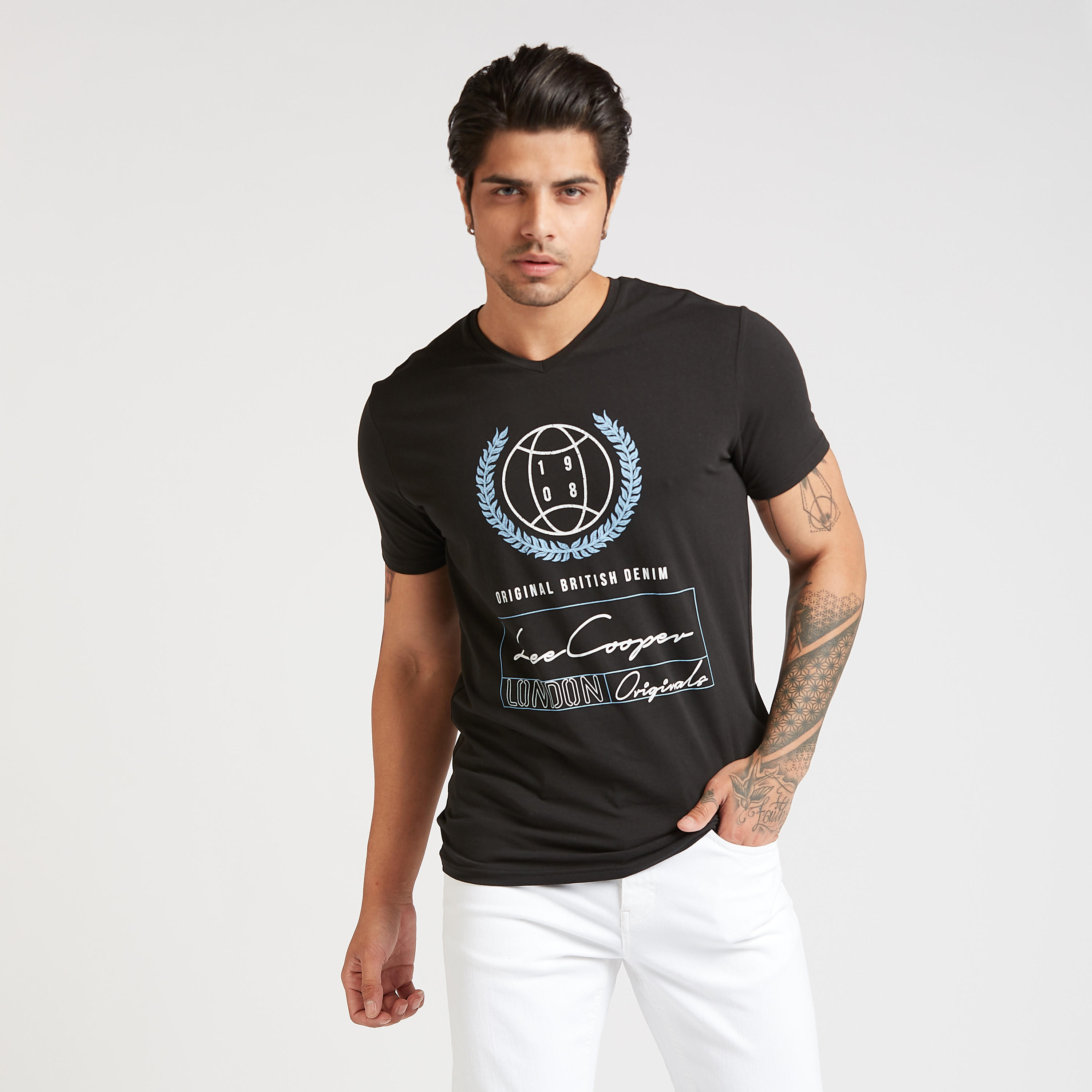 Lee Cooper Printed T-shirt with V-Neck and Short Sleeves-men-clothing-tshirtsandpolos-tshirts-image-1