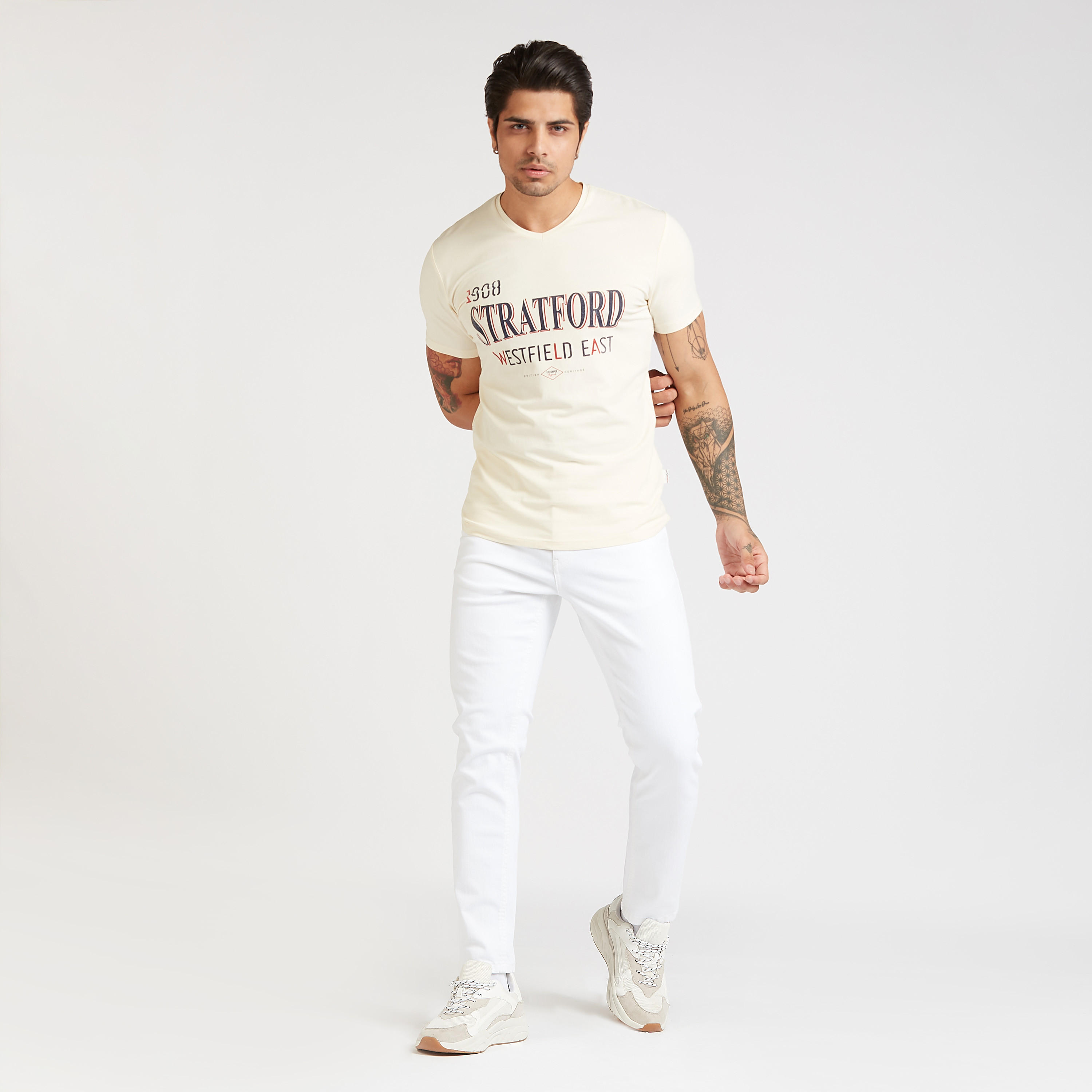 Lee Cooper Typographic Print T-shirt with V-Neck and Short Sleeves-men-clothing-tshirtsandpolos-tshirts-image-2