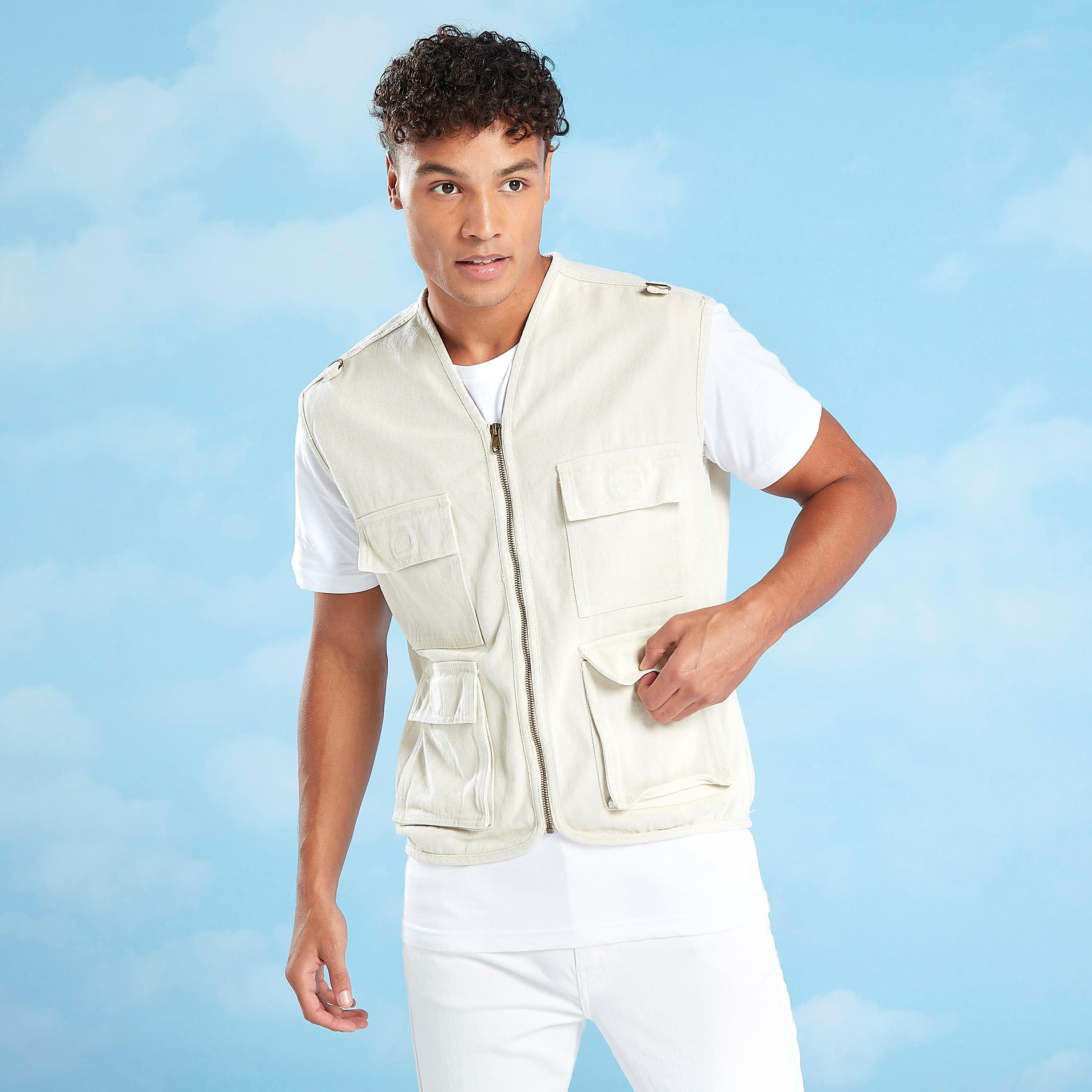 Lee Cooper Solid Sleeveless Gilet with Flap Pockets and Zip Closure-men-clothing-jacketsandblazers-jackets-image-1