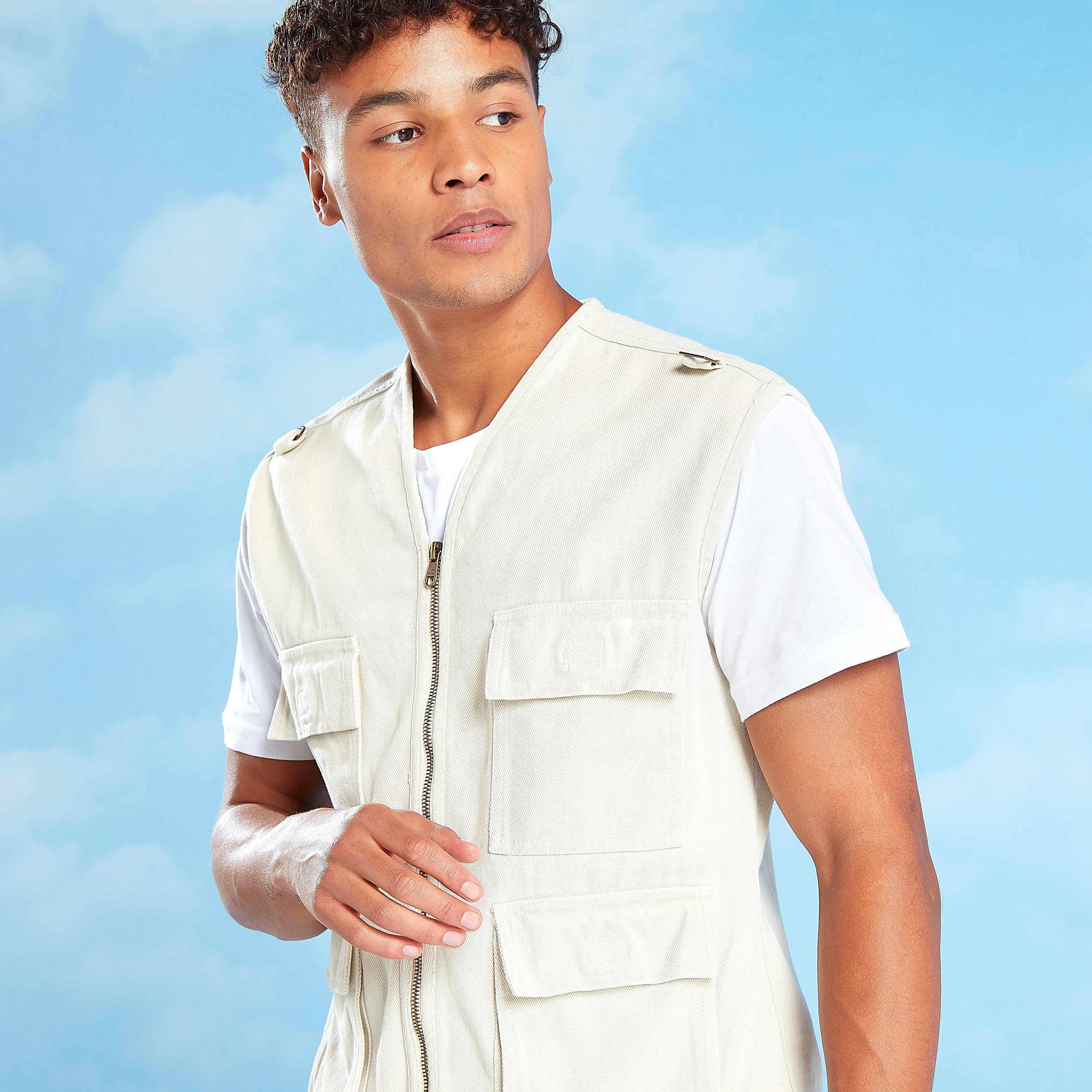 Lee Cooper Solid Sleeveless Gilet with Flap Pockets and Zip Closure-men-clothing-jacketsandblazers-jackets-image-3