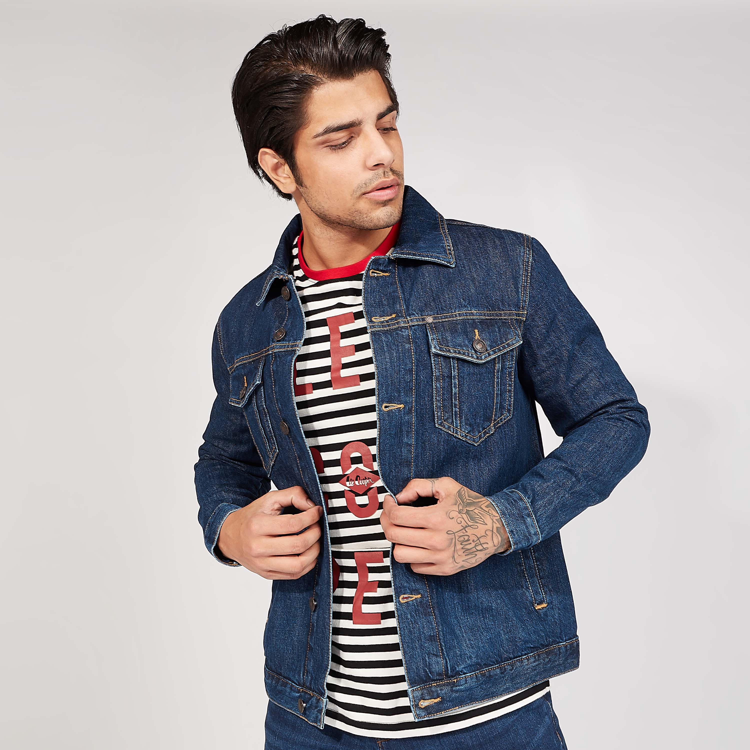 Lee Cooper Printed Denim Jacket with Flap Pockets-men-clothing-jacketsandblazers-jackets-image-1