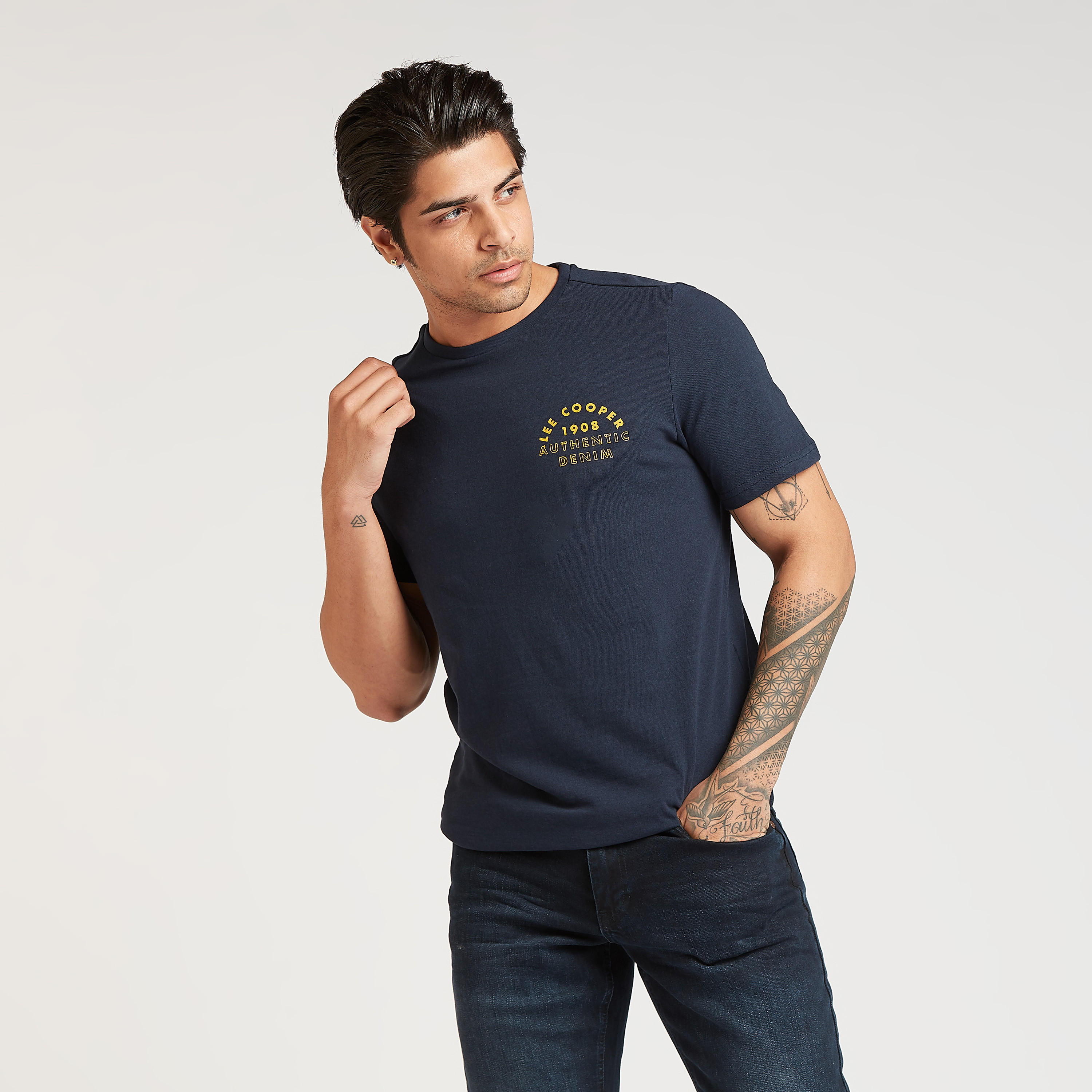 Lee Cooper Printed T-shirt with Crew Neck and Short Sleeves-men-clothing-tshirtsandpolos-tshirts-image-1