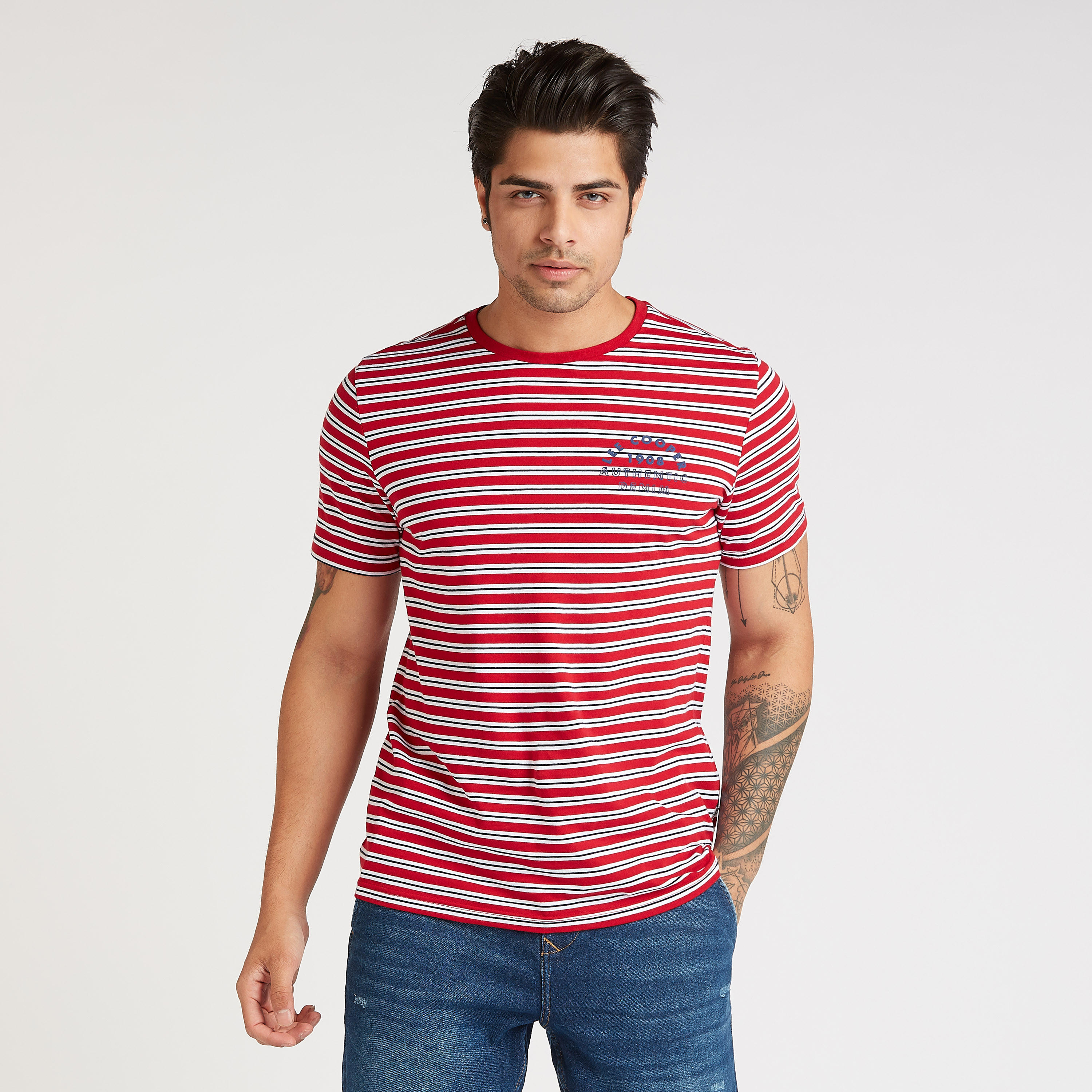 Lee Cooper Striped T-shirt with Crew Neck and Short Sleeves-men-clothing-tshirtsandpolos-tshirts-image-1
