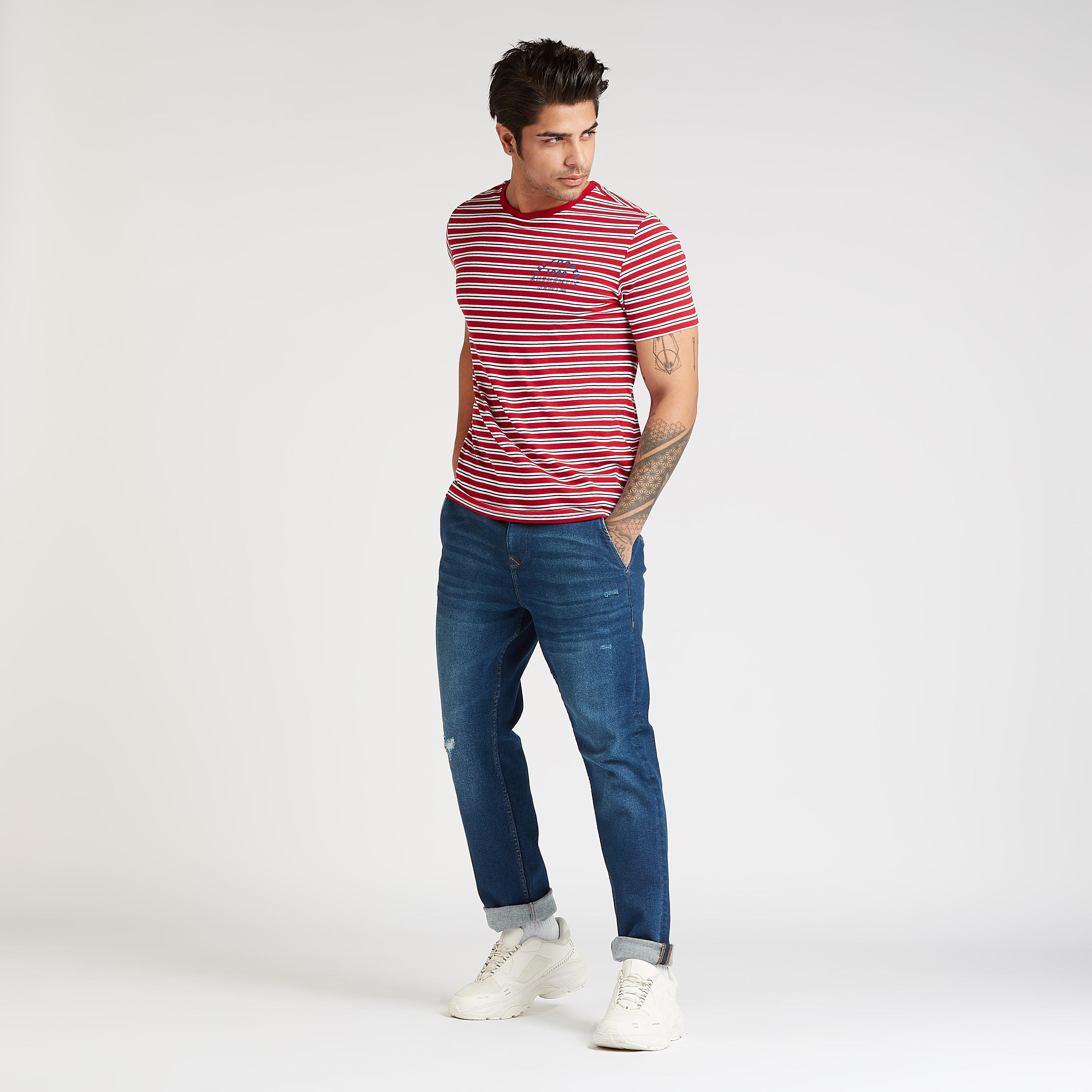 Lee Cooper Striped T-shirt with Crew Neck and Short Sleeves-men-clothing-tshirtsandpolos-tshirts-image-2