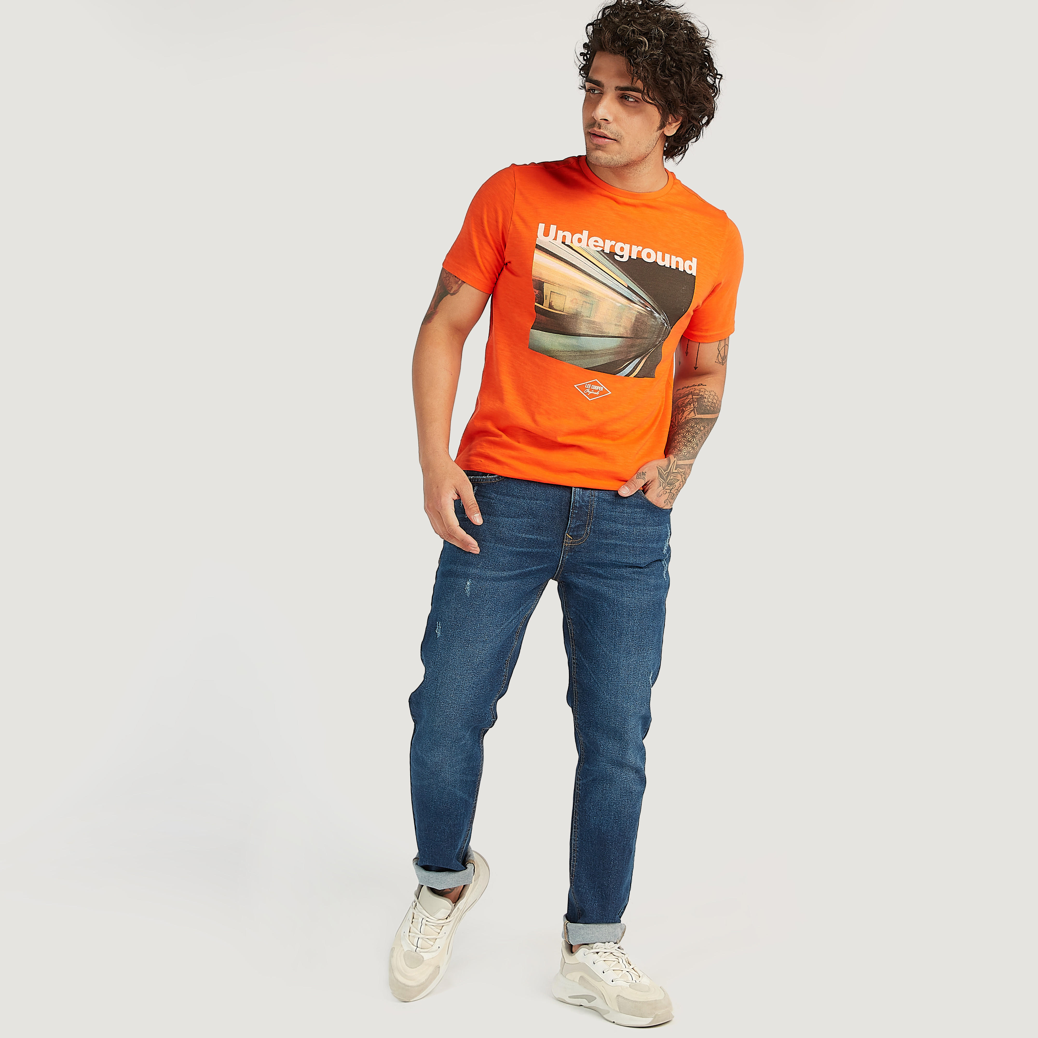 Lee Cooper Printed T-shirt with Short Sleeves-men-clothing-tshirtsandpolos-tshirts-image-2