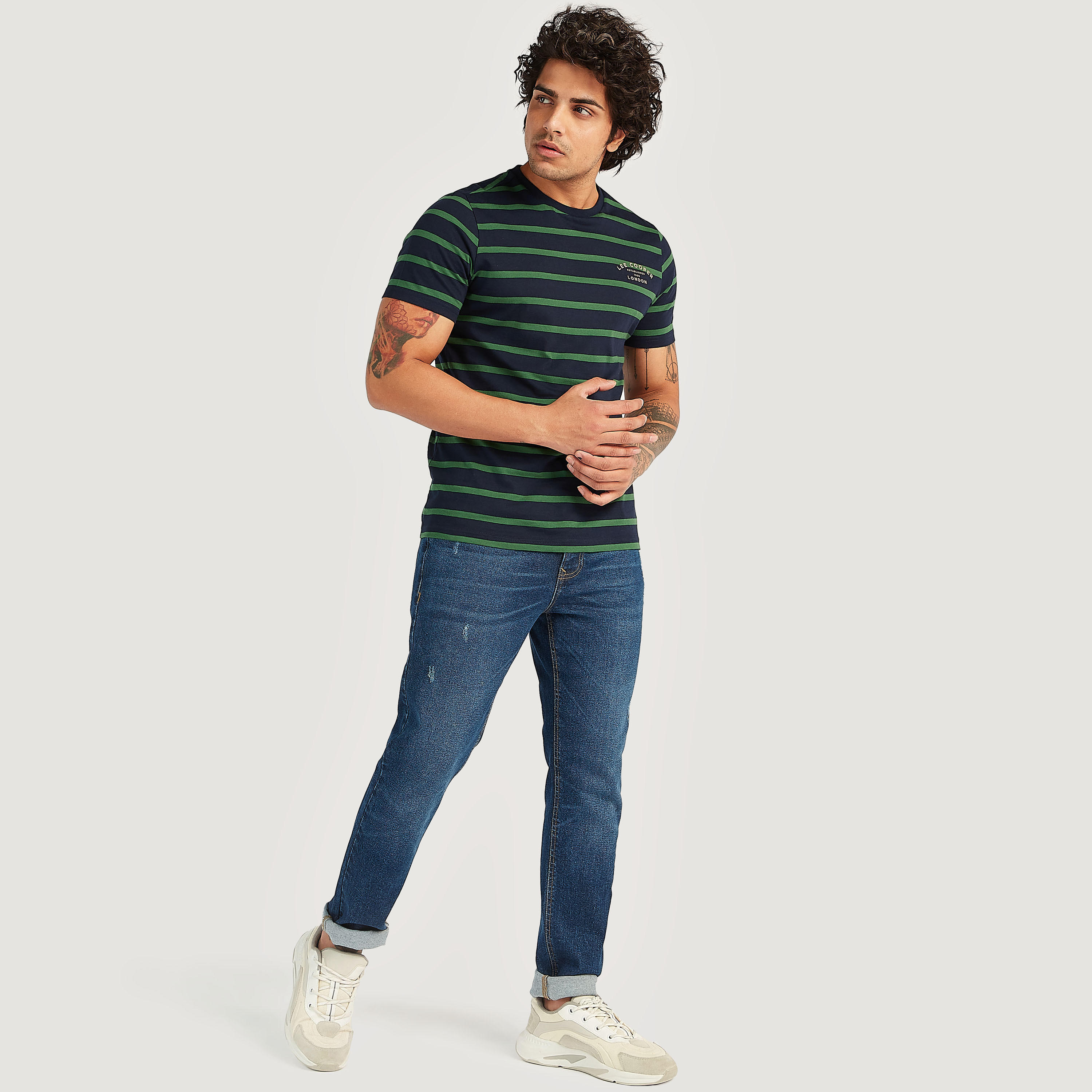 تيشيرت مخطّط بأكمام قصيرة من لي كوبر-men-clothing-tshirtsandpolos-tshirts-image-2