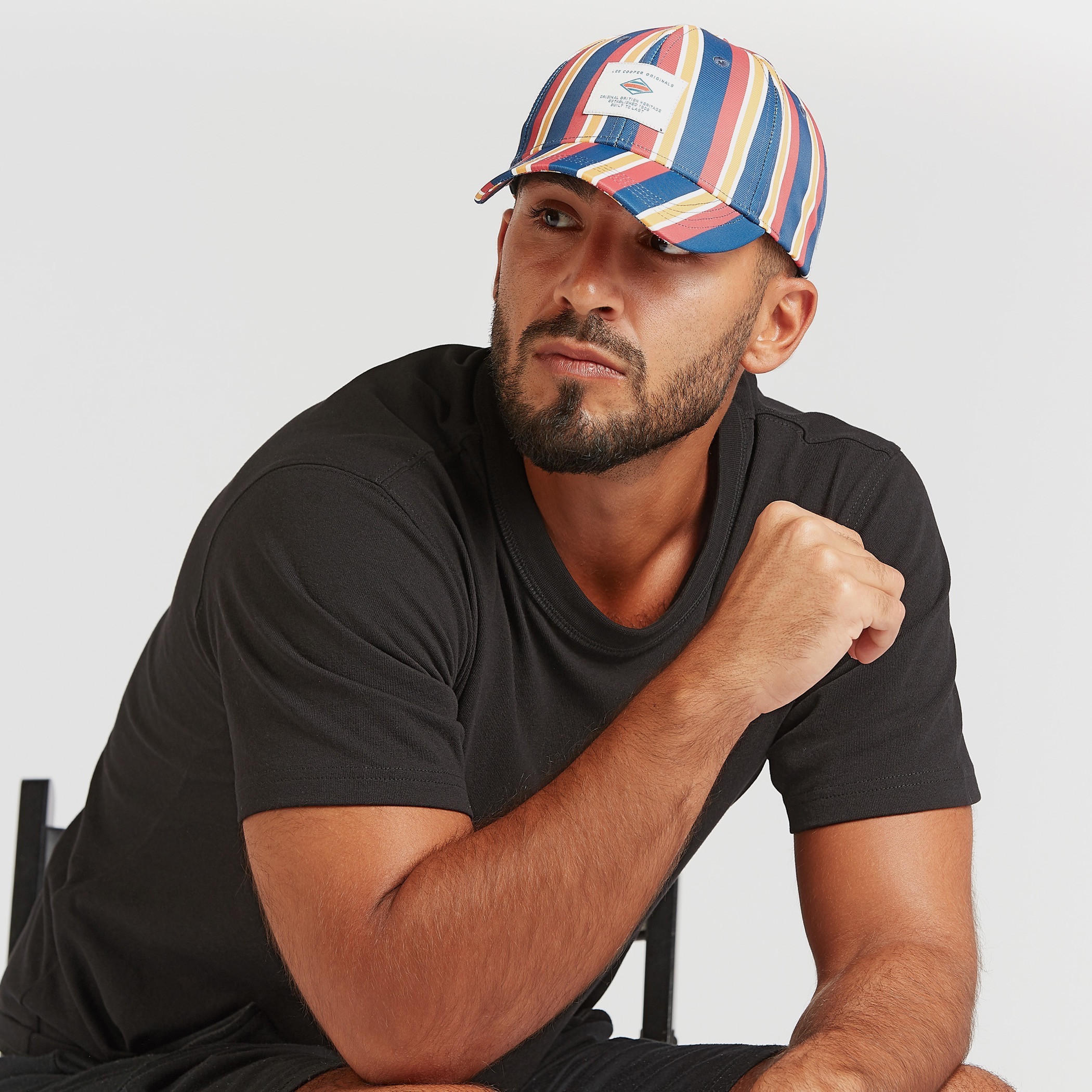 Lee Cooper Striped Cap with Hook and Loop Closure-men-caps-image-2