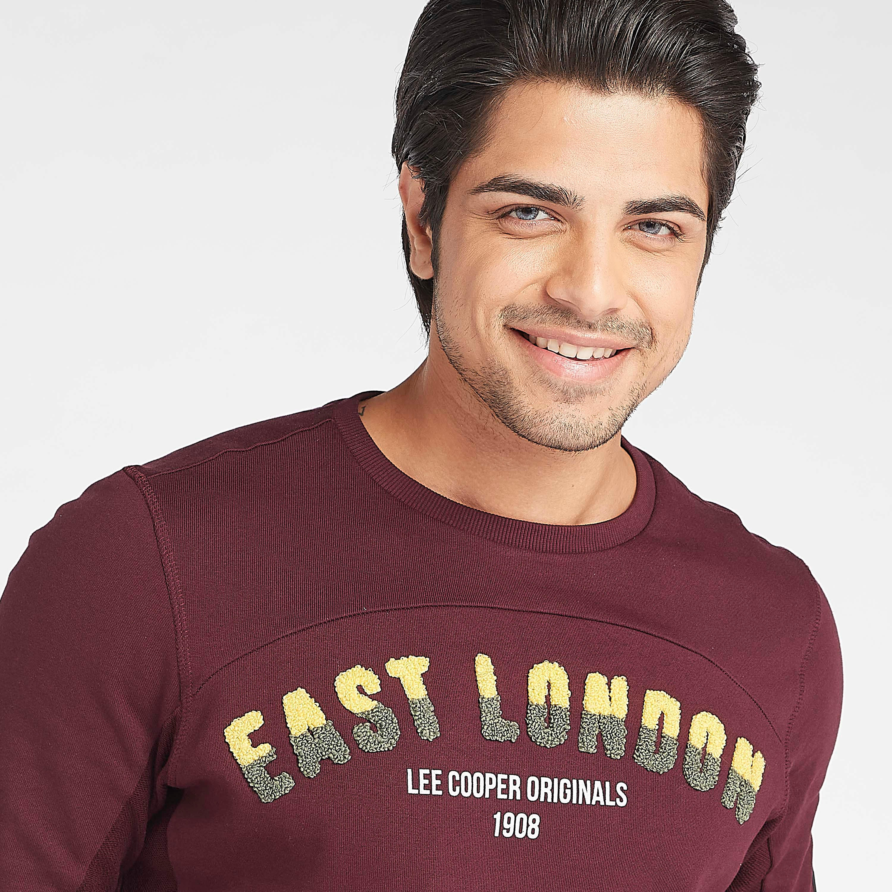 Lee Cooper Textured Crew Neck Sweatshirt with Long Sleeves-men-winterwear-hoodiesandsweatshirts-image-5