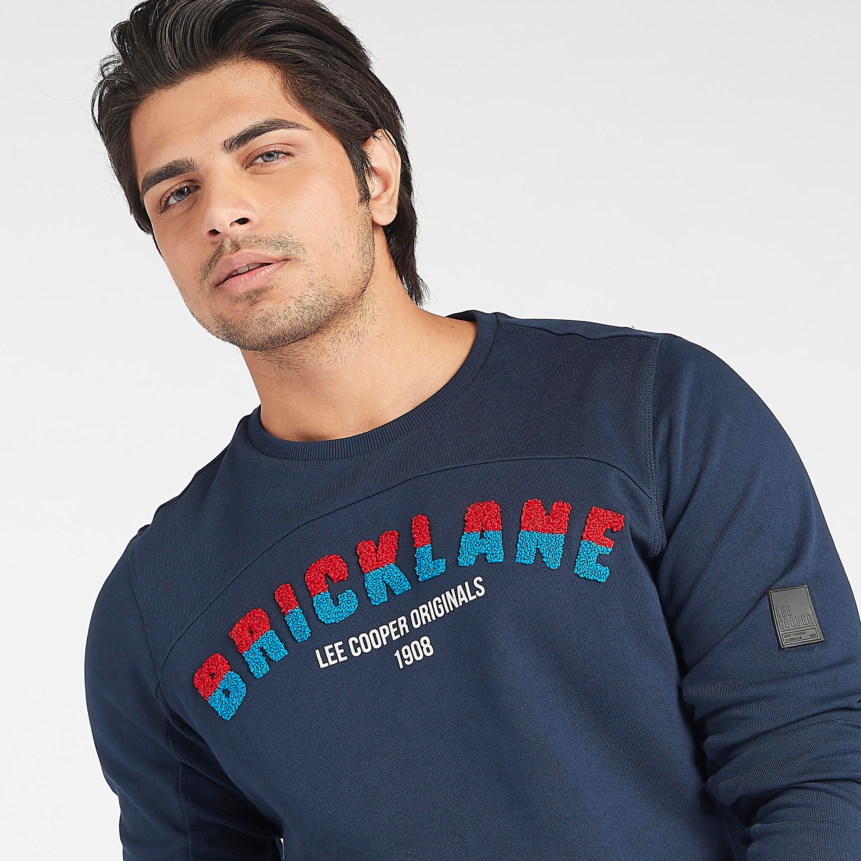 Lee Cooper Embroidered Crew Neck Sweatshirt with Long Sleeves-men-winterwear-hoodiesandsweatshirts-image-1