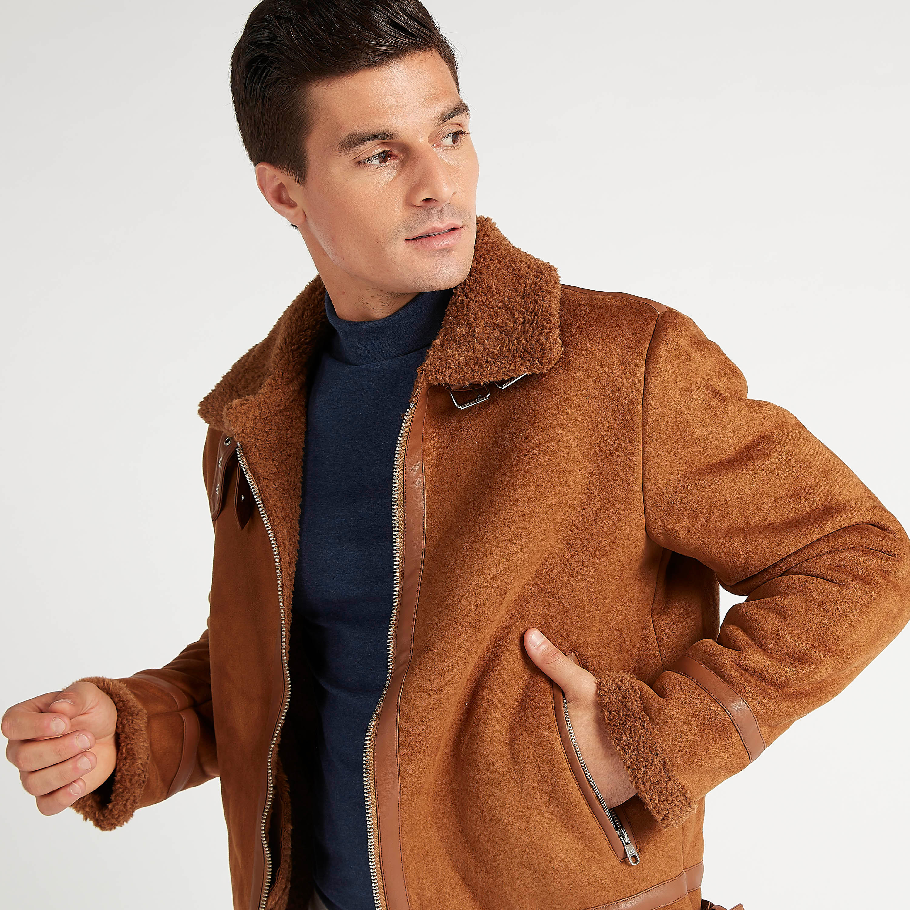 جاكيت باركا بسحّاب بارز الملمس وجيوب من لي كوبر-men-clothing-jacketsandblazers-jackets-image-3