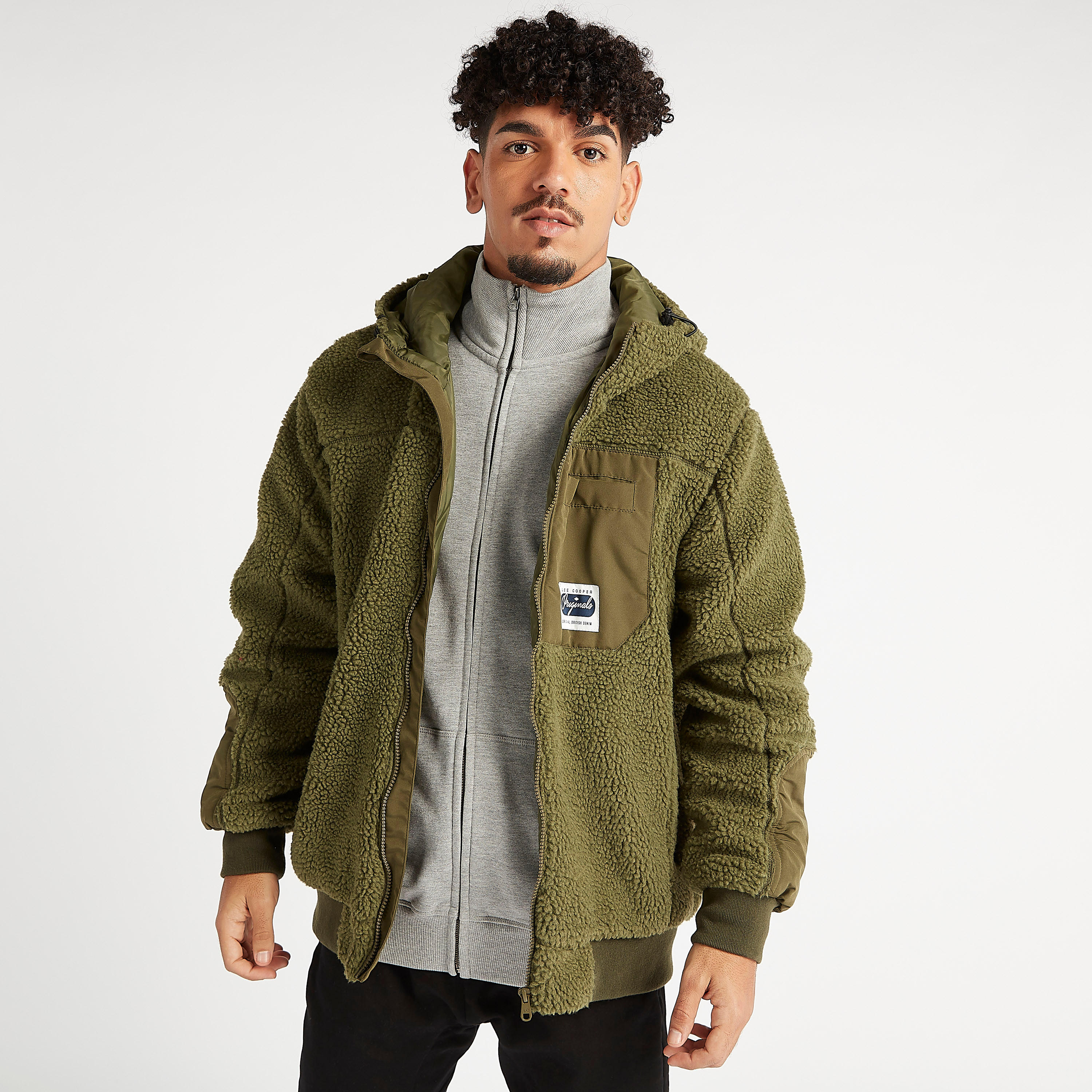جاكيت بارز الملمس بسحّاب وأكمام طويلة وقبّعة من لي كوبر-men-clothing-jacketsandblazers-jackets-image-1