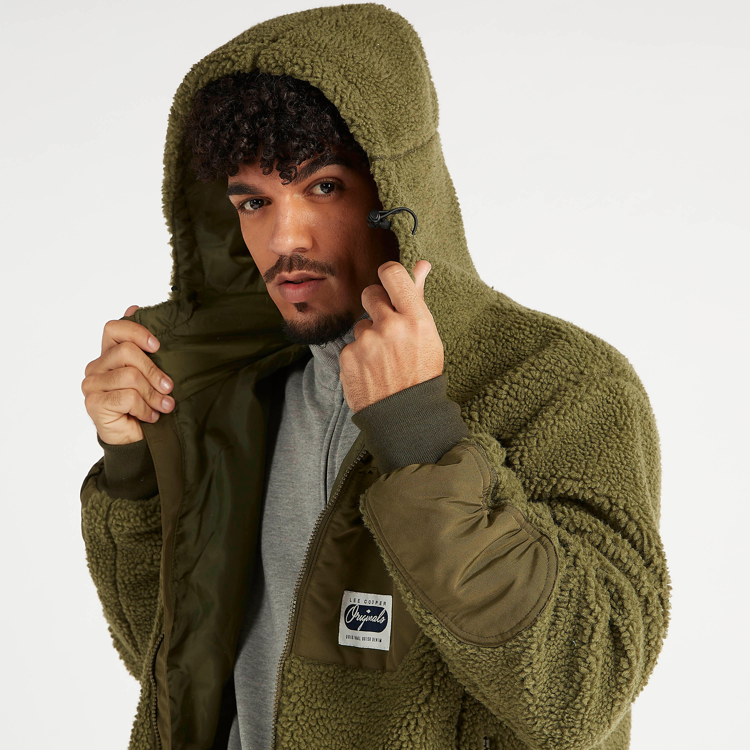 جاكيت بارز الملمس بسحّاب وأكمام طويلة وقبّعة من لي كوبر-men-clothing-jacketsandblazers-jackets-image-8