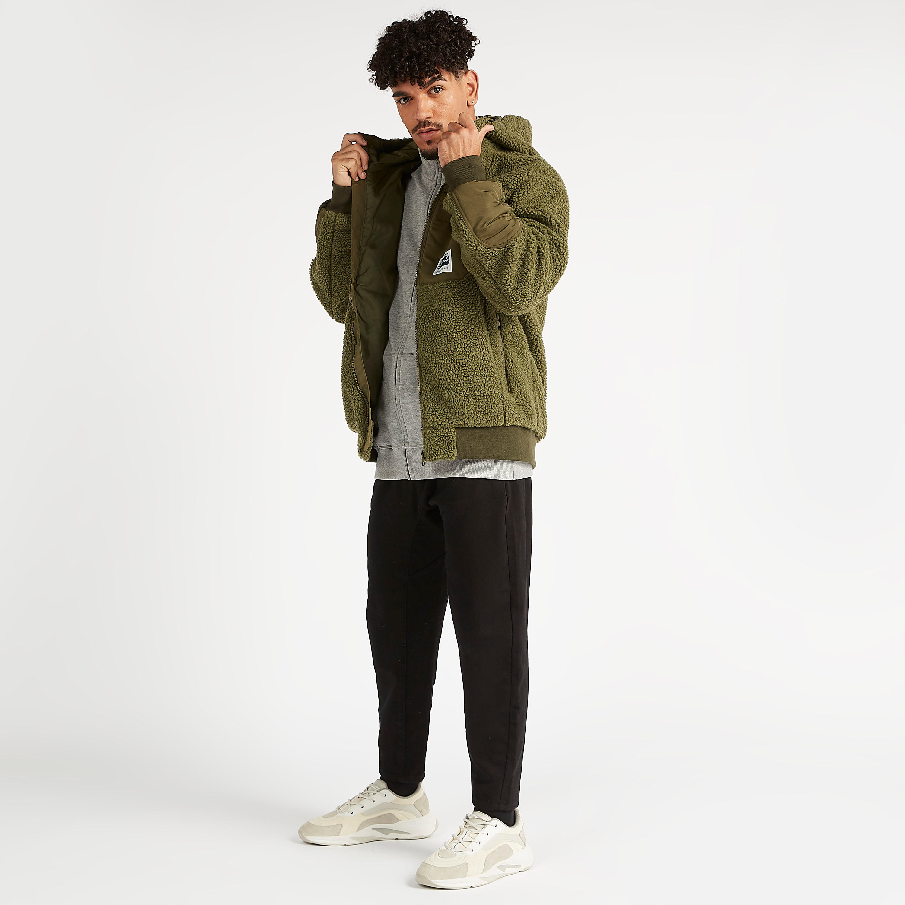 جاكيت بارز الملمس بسحّاب وأكمام طويلة وقبّعة من لي كوبر-men-clothing-jacketsandblazers-jackets-image-9