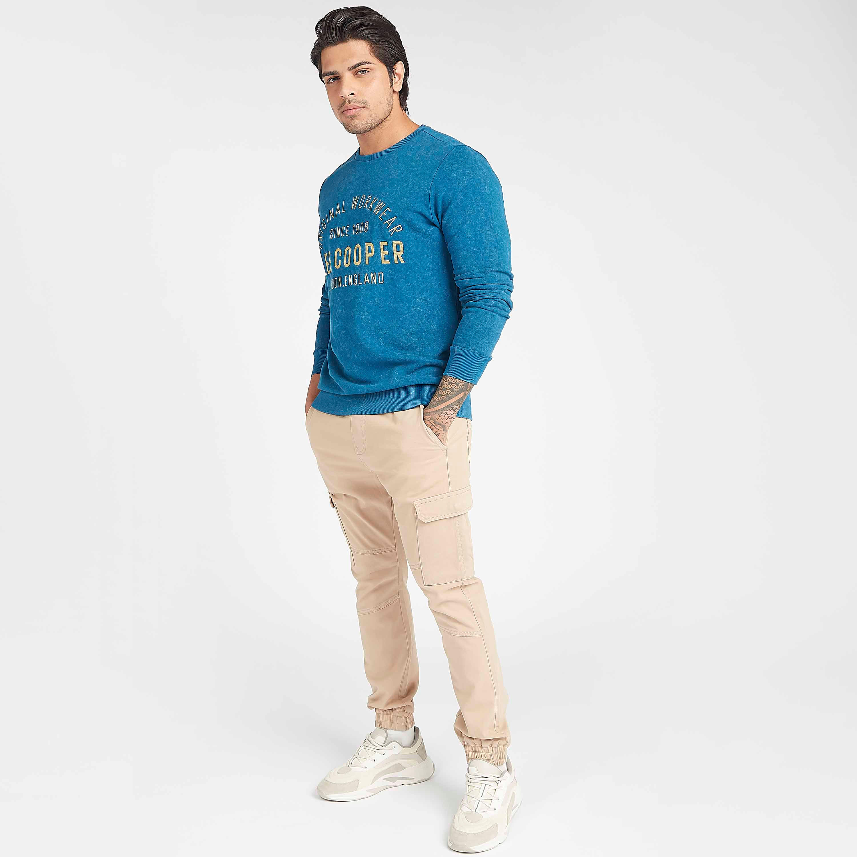 Sustainable Lee Cooper Typographic Print Sweatshirt with Crew Neck-men-winterwear-hoodiesandsweatshirts-image-2