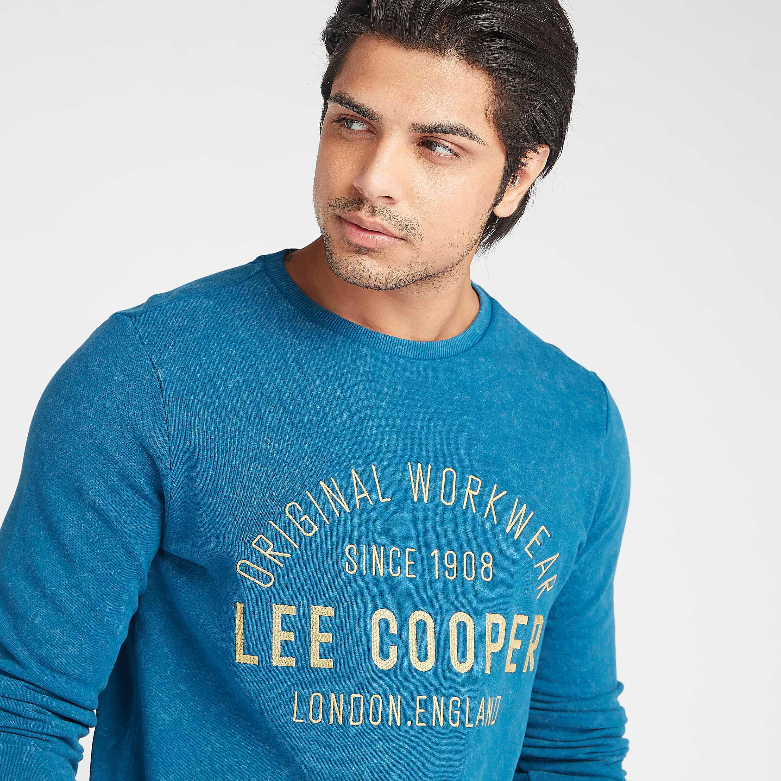 Sustainable Lee Cooper Typographic Print Sweatshirt with Crew Neck-men-winterwear-hoodiesandsweatshirts-image-3