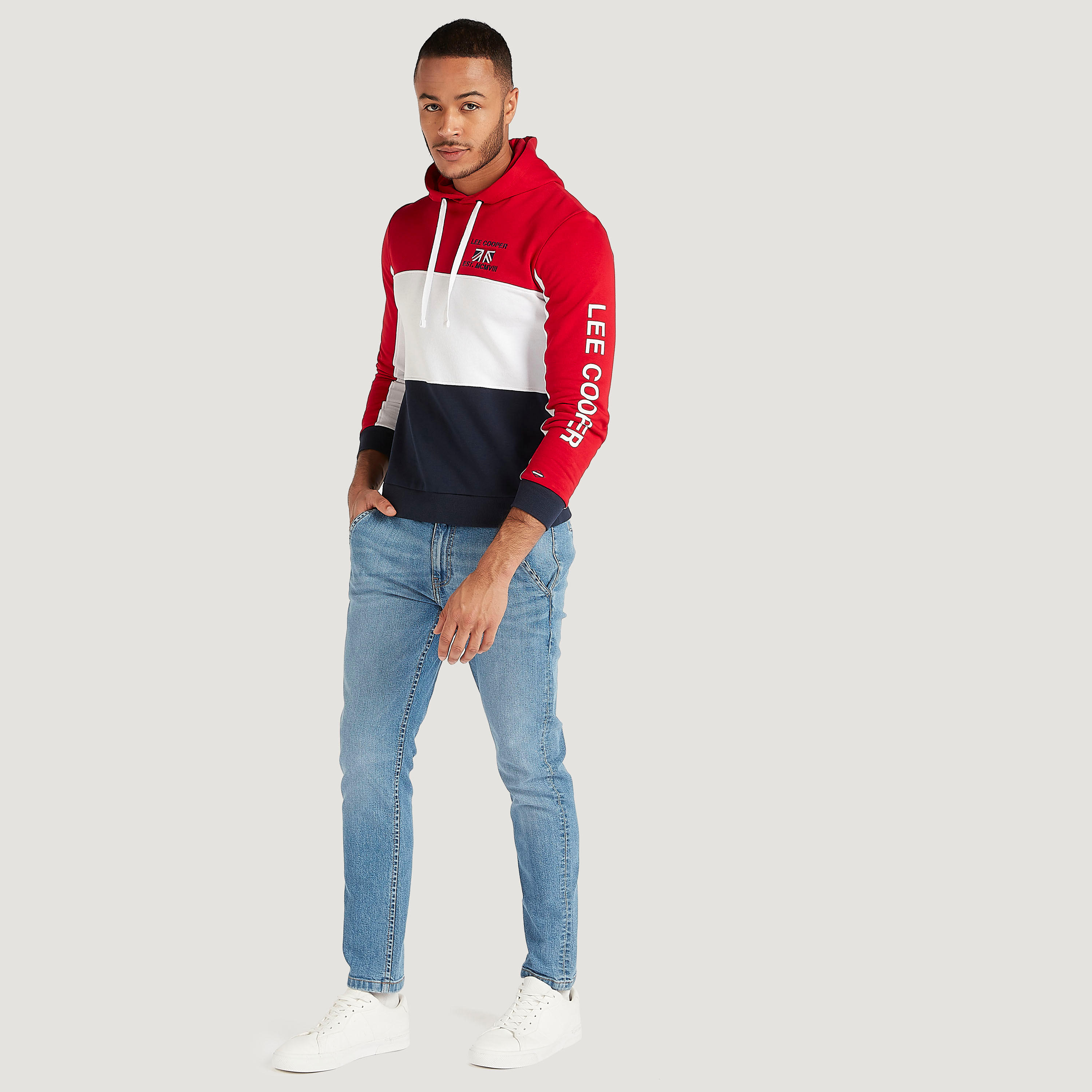 سويت شيرت بقوالب ملوّنة وأكمام طويلة وقبّعة من لي كوبر-men-winterwear-hoodiesandsweatshirts-image-2