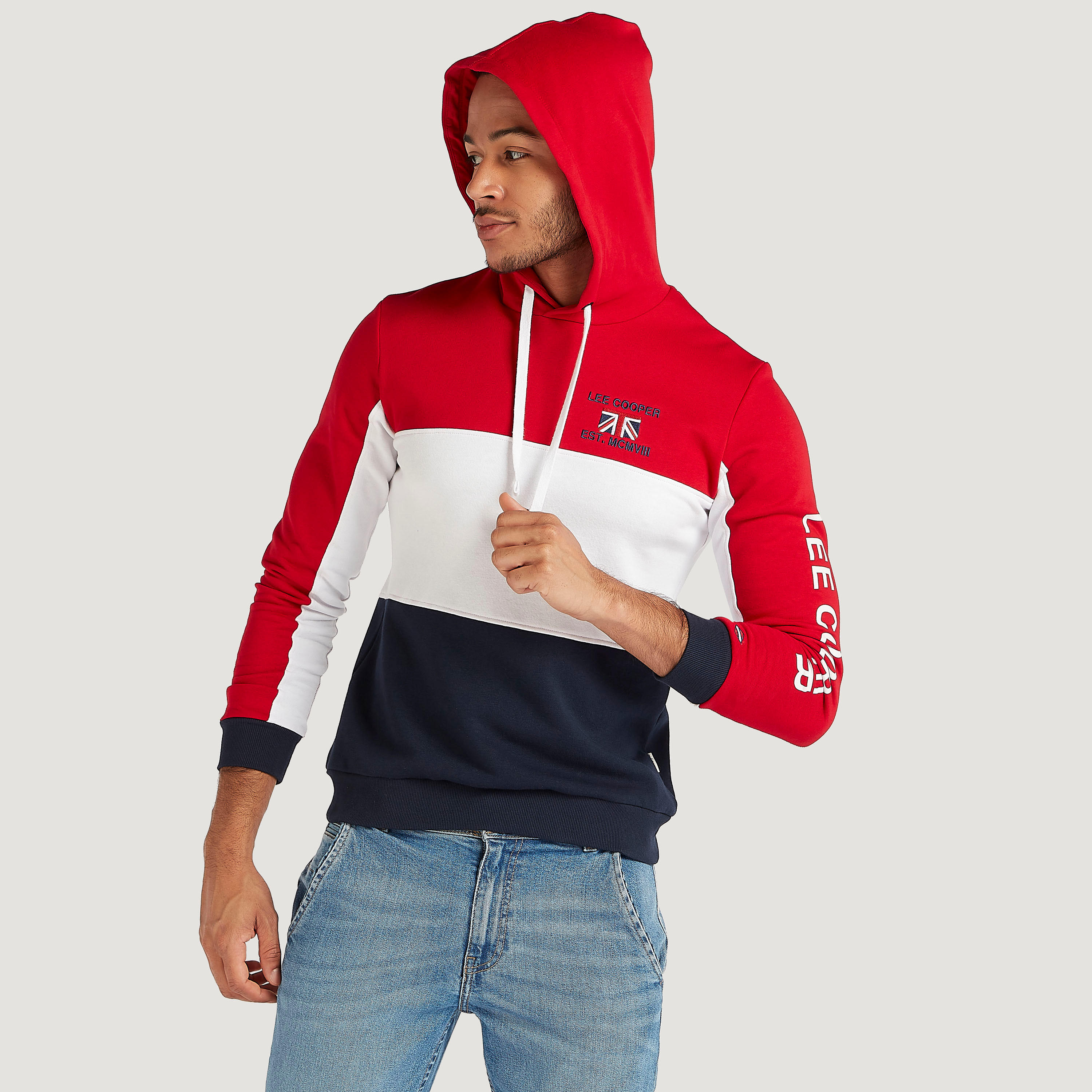 سويت شيرت بقوالب ملوّنة وأكمام طويلة وقبّعة من لي كوبر-men-winterwear-hoodiesandsweatshirts-image-5