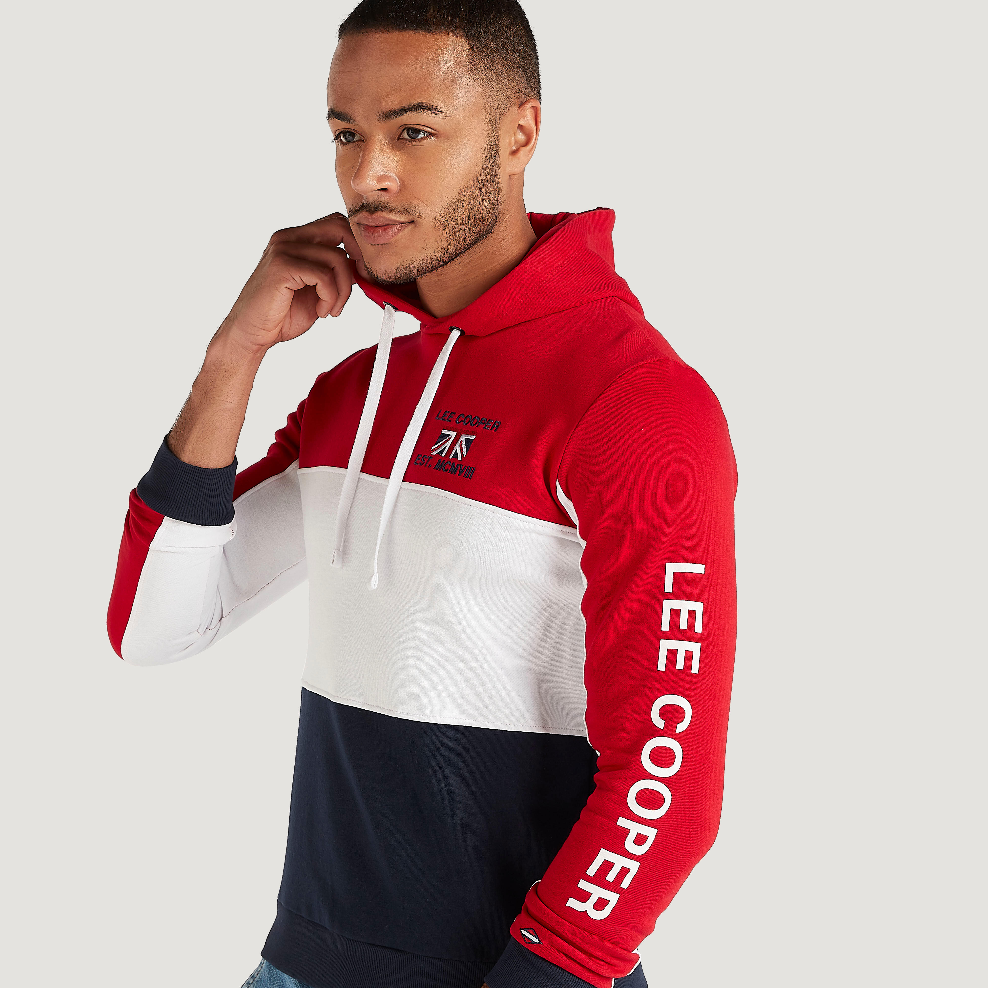 سويت شيرت بقوالب ملوّنة وأكمام طويلة وقبّعة من لي كوبر-men-winterwear-hoodiesandsweatshirts-image-6