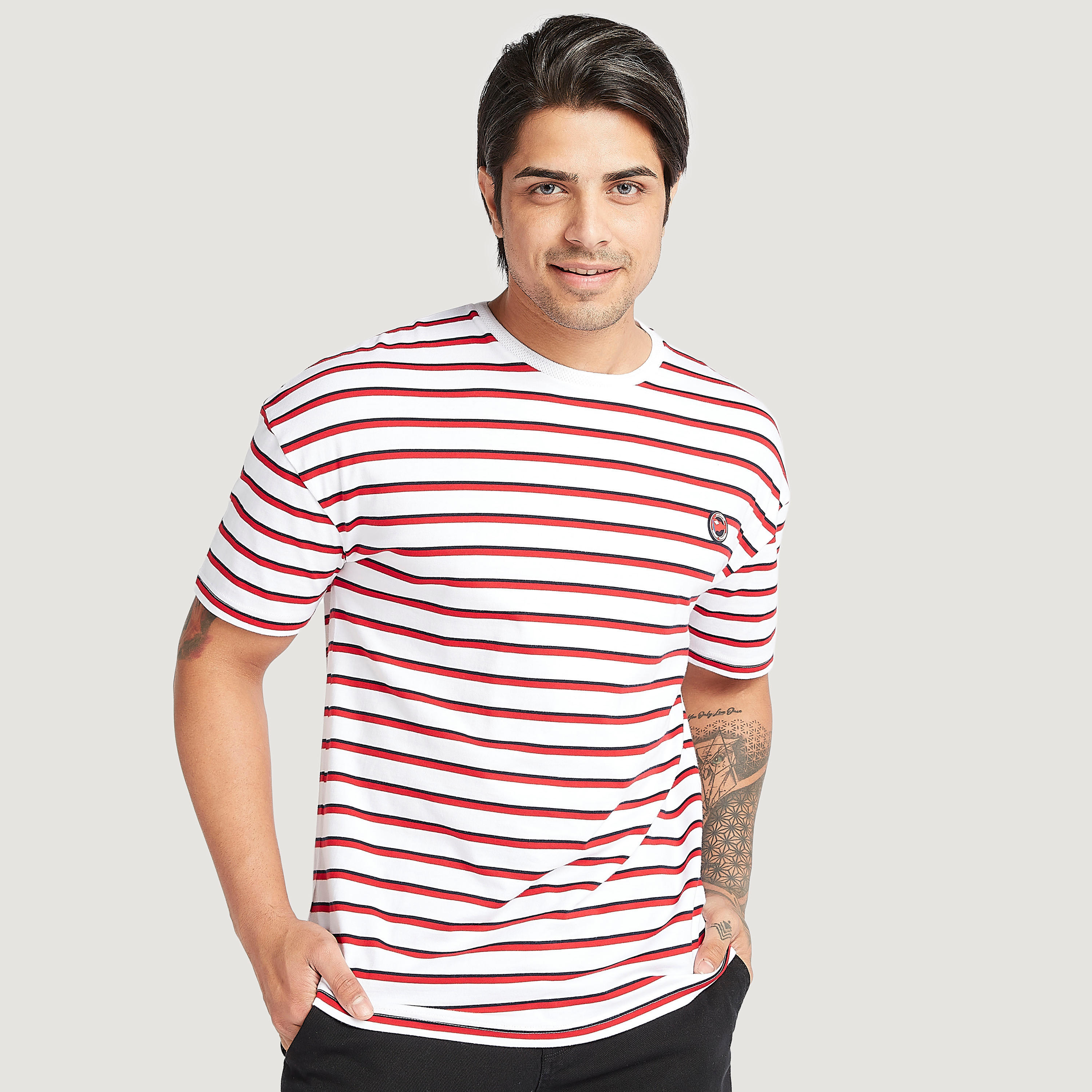 تيشيرت مخطّط بأكمام قصيرة من لي كوبر-men-clothing-tshirtsandpolos-tshirts-image-1
