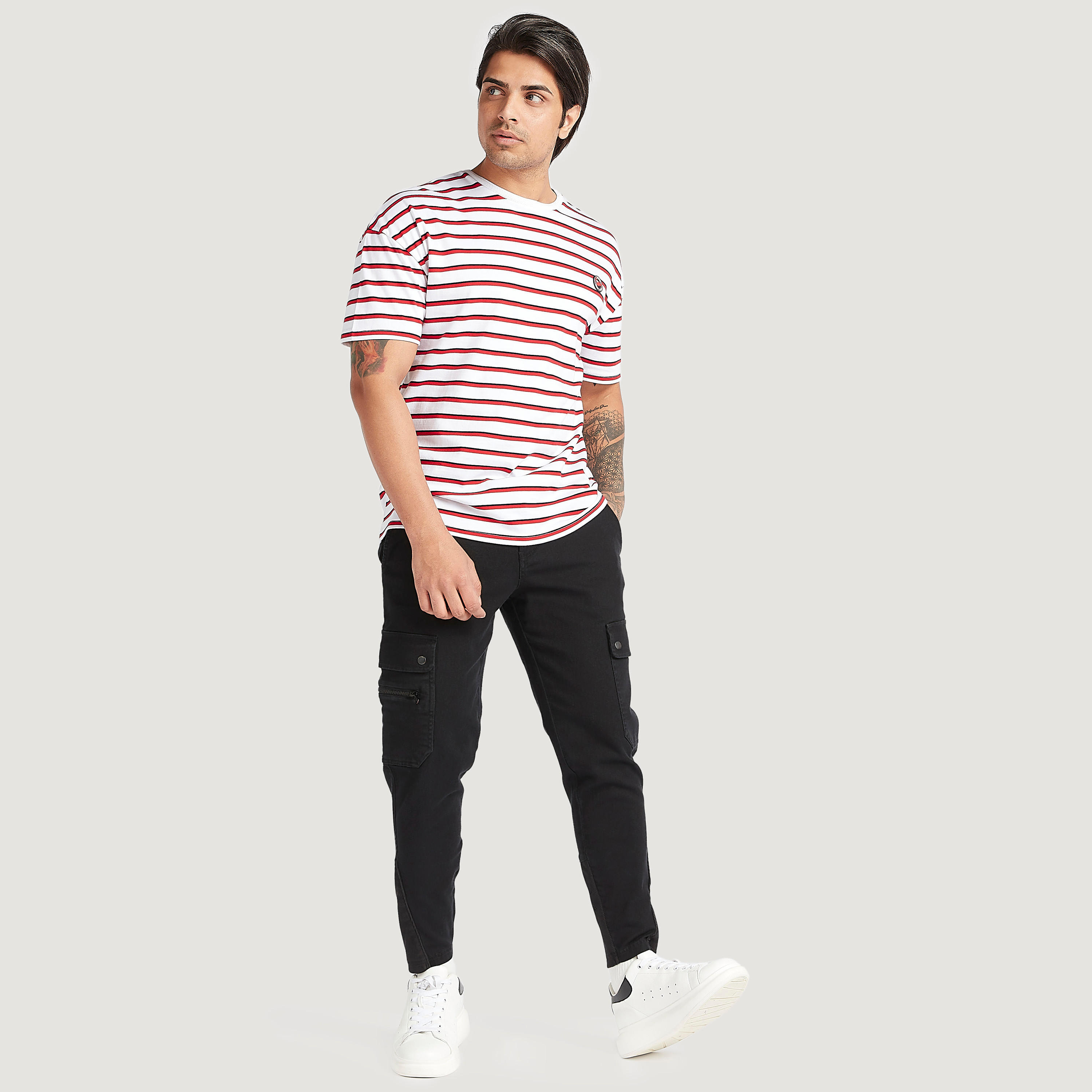 تيشيرت مخطّط بأكمام قصيرة من لي كوبر-men-clothing-tshirtsandpolos-tshirts-image-2