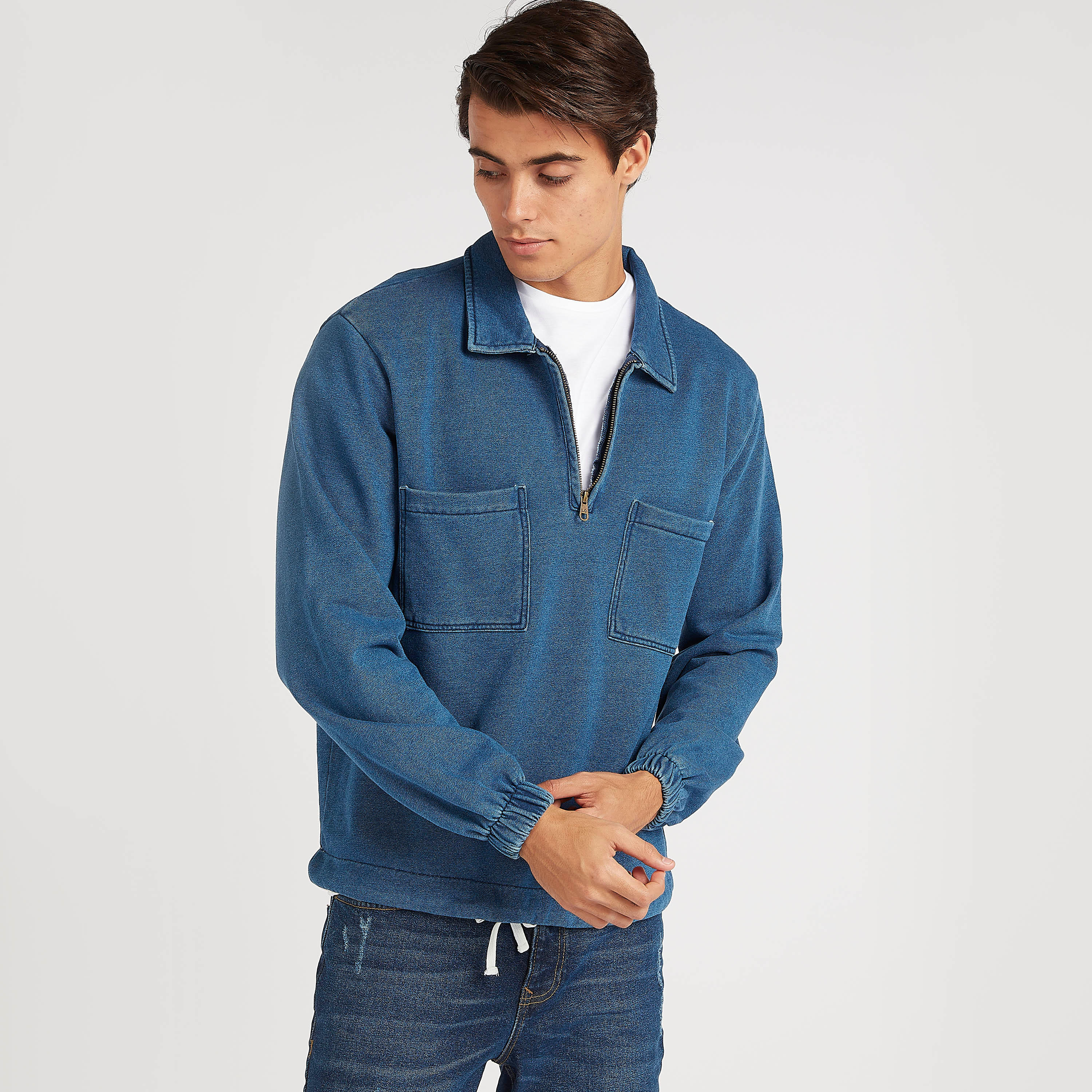 Lee Cooper Solid Denim Jacket with Zipper Neck-men-clothing-jacketsandblazers-jackets-image-1