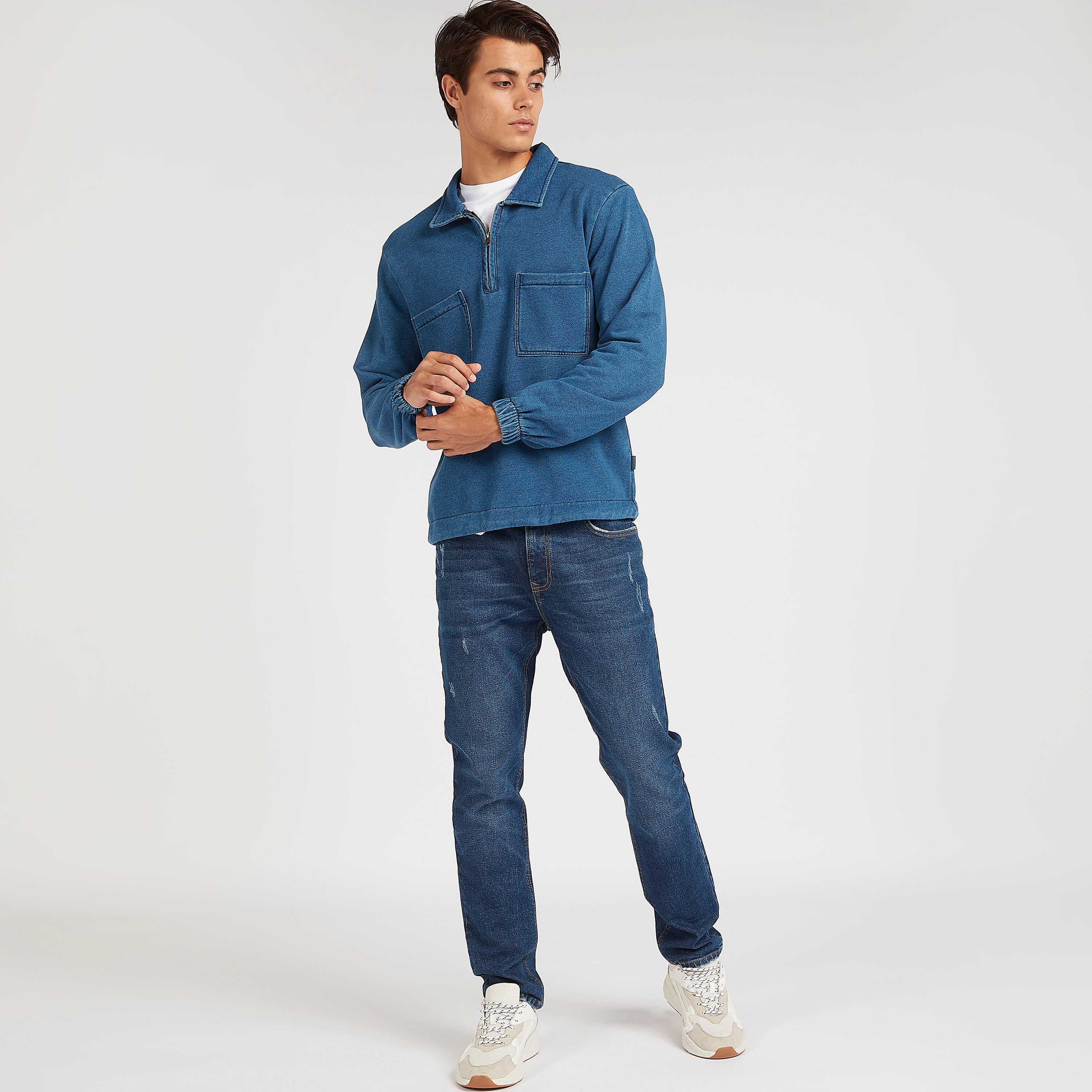 Lee Cooper Solid Denim Jacket with Zipper Neck-men-clothing-jacketsandblazers-jackets-image-2