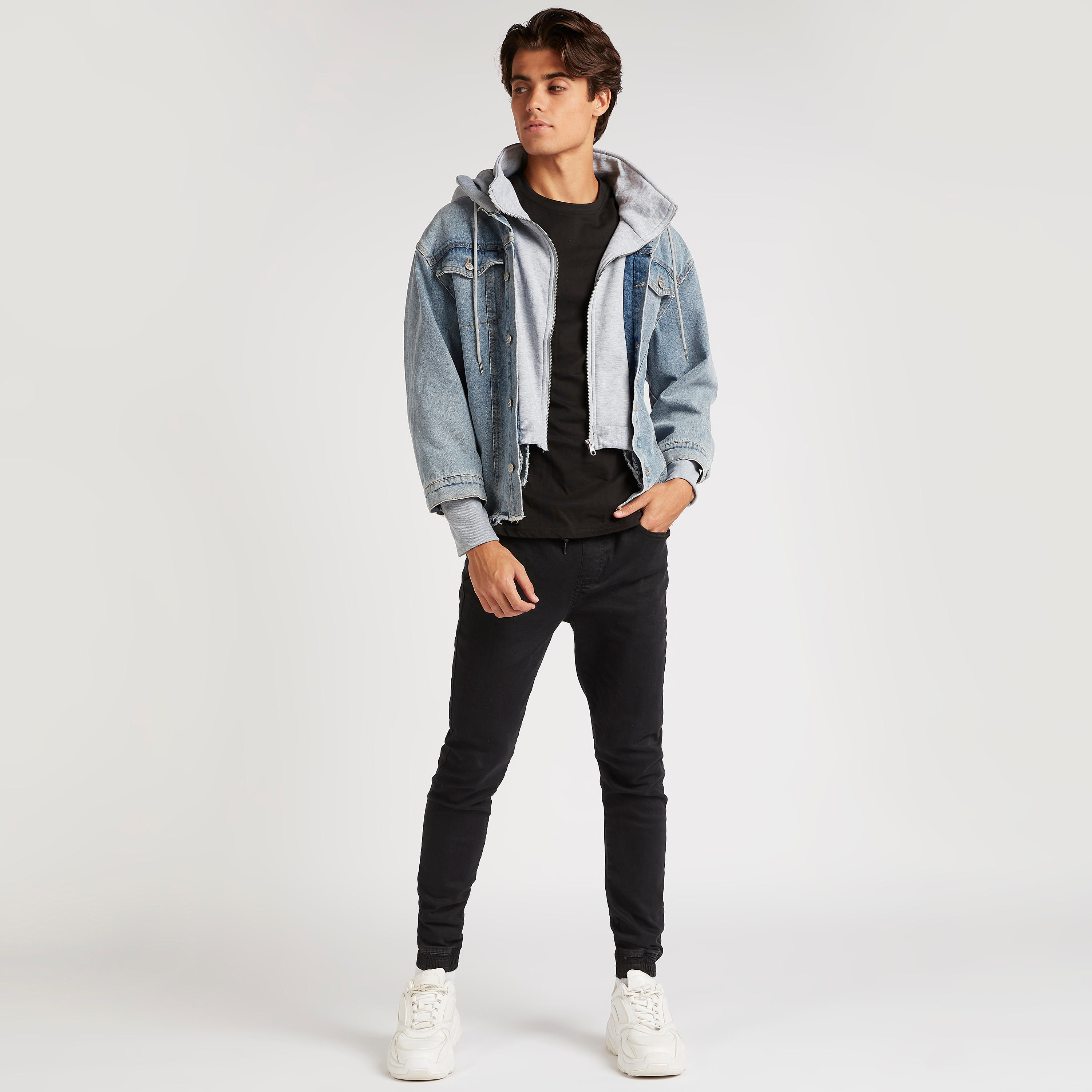 Lee Cooper Solid Denim Jacket with Hood and Zip Closure-men-clothing-jacketsandblazers-jackets-image-2