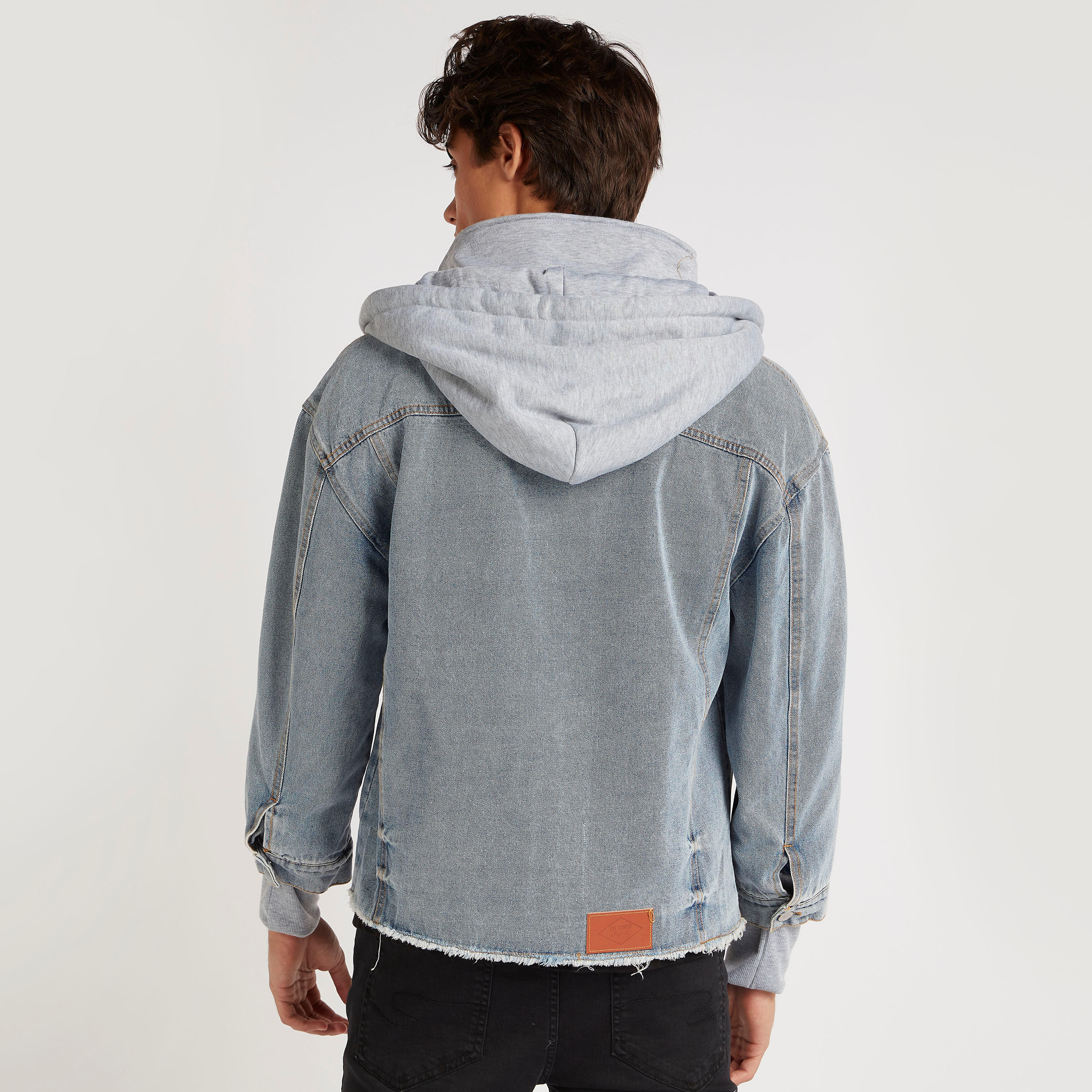 Lee Cooper Solid Denim Jacket with Hood and Zip Closure-men-clothing-jacketsandblazers-jackets-image-4