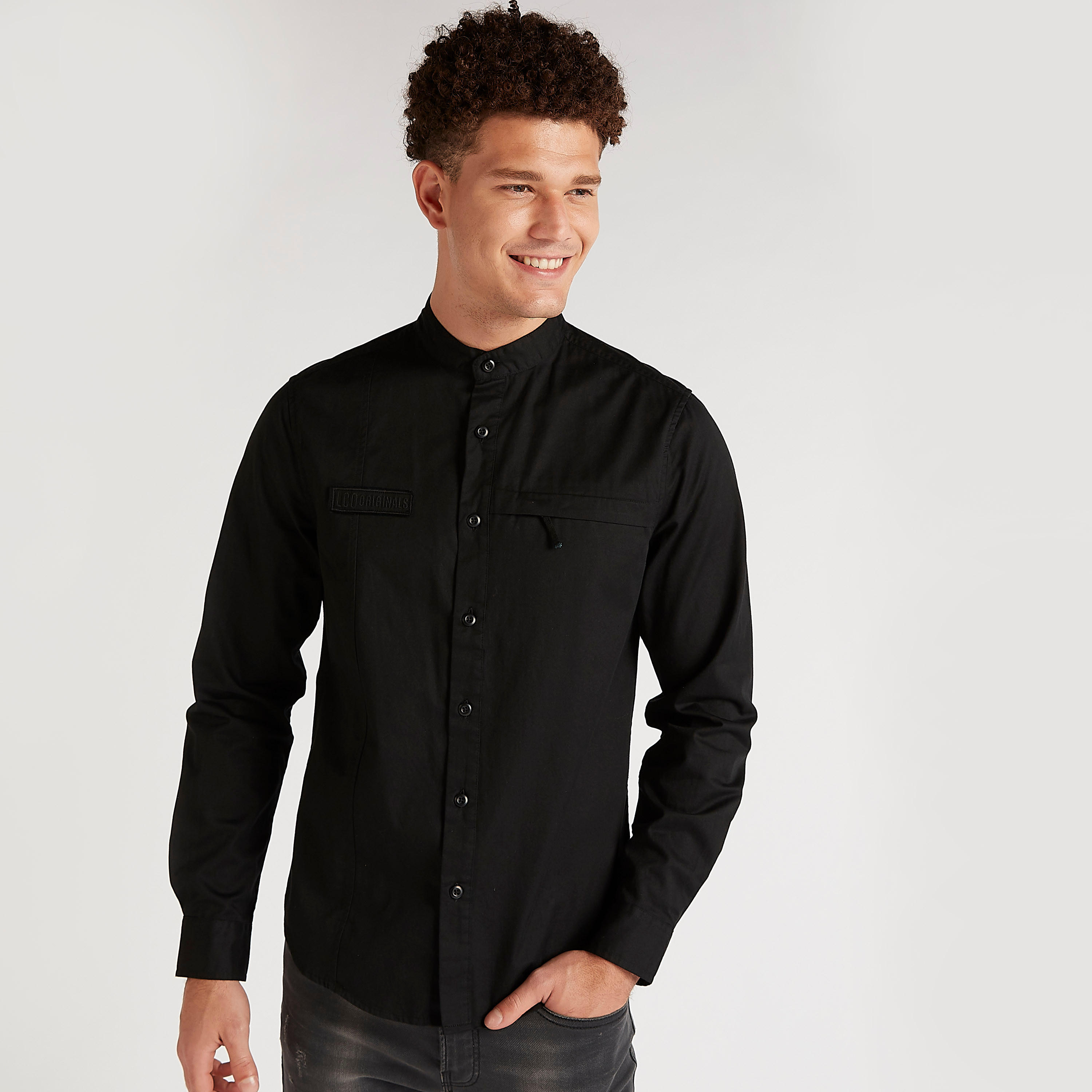قميص سادة بياقة ماندارين من لي كوبر-men-clothing-shirts-image-5