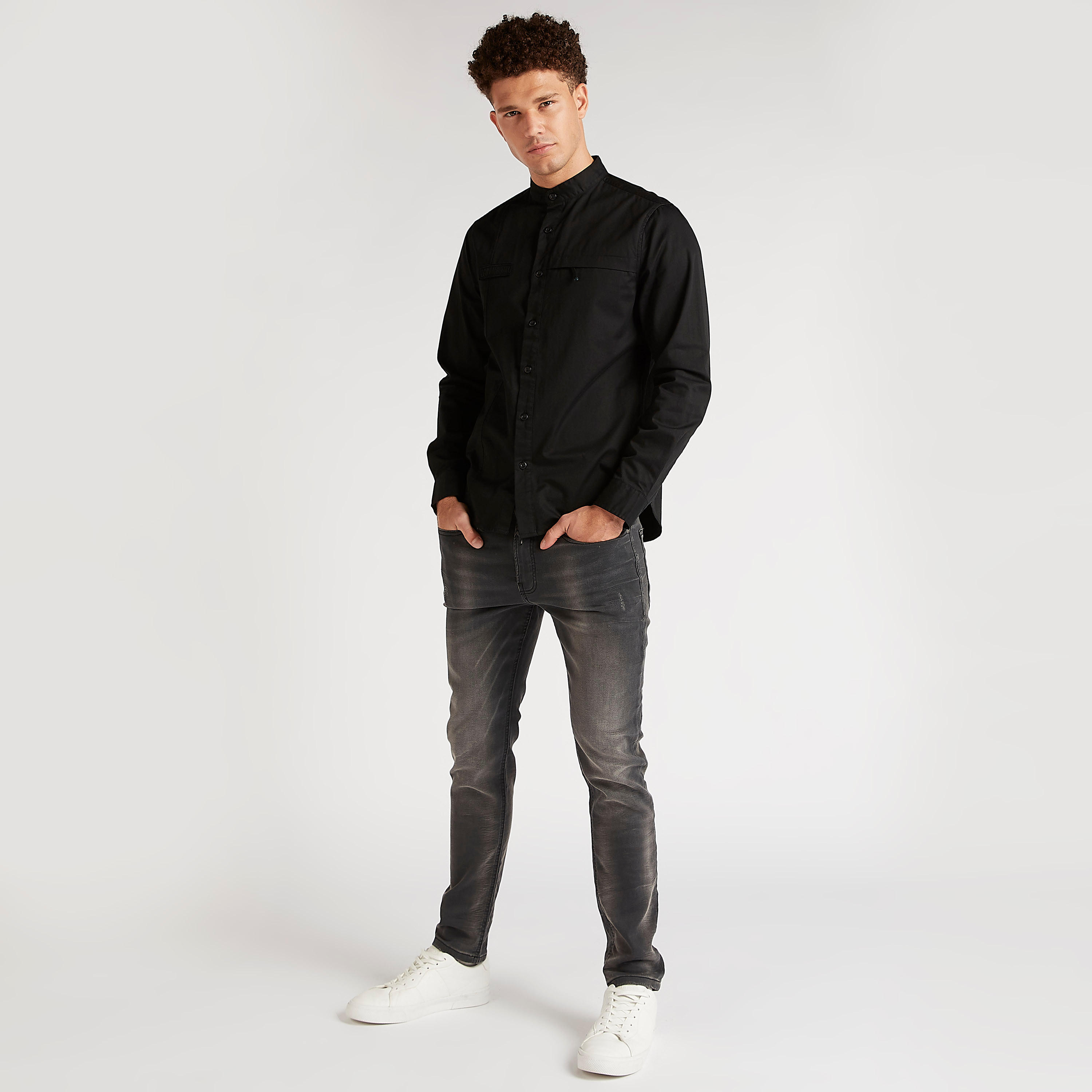 قميص سادة بياقة ماندارين من لي كوبر-men-clothing-shirts-image-4