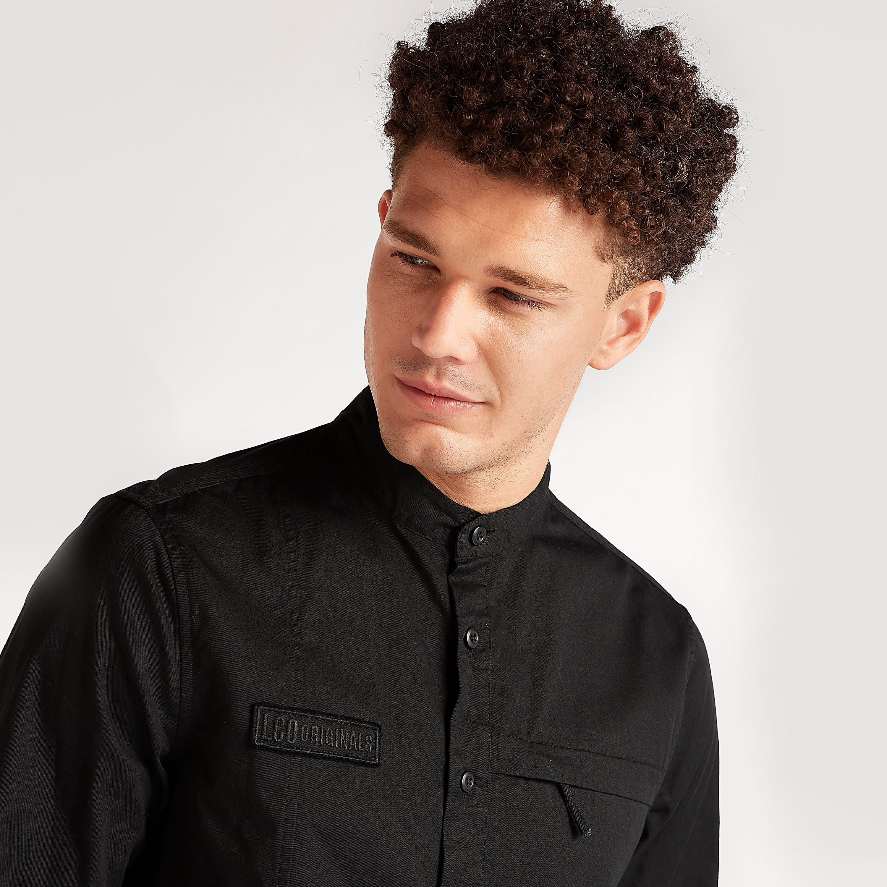 قميص سادة بياقة ماندارين من لي كوبر-men-clothing-shirts-image-3