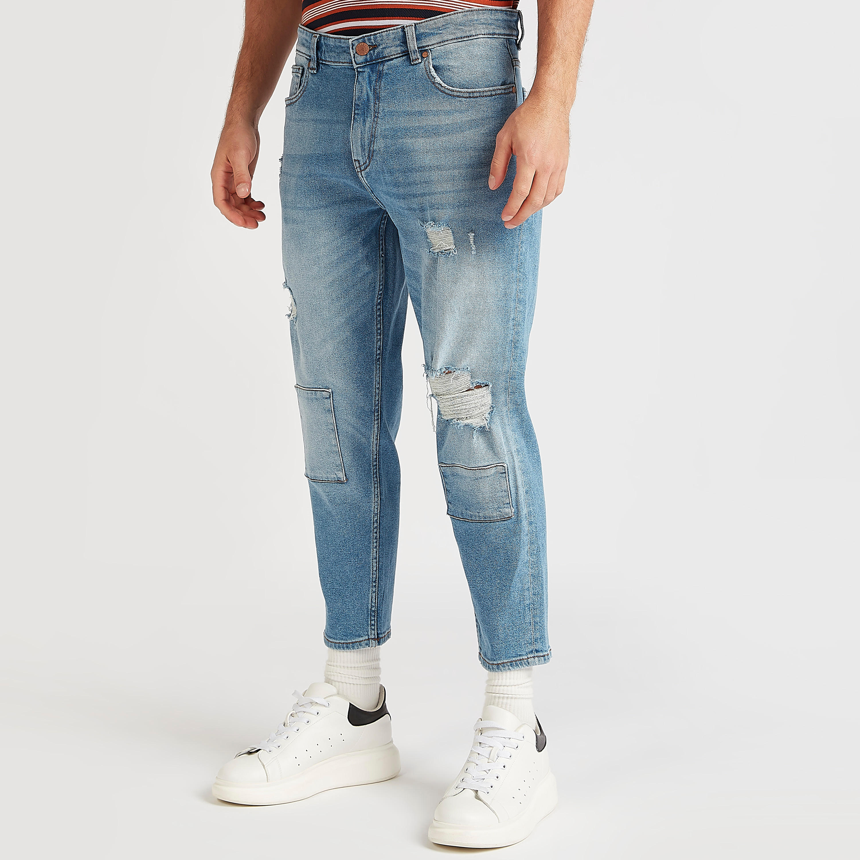 Lee Cooper Ripped Dad Fit Denim Jeans with Button Closure-men-clothing-bottoms-jeans-image-7